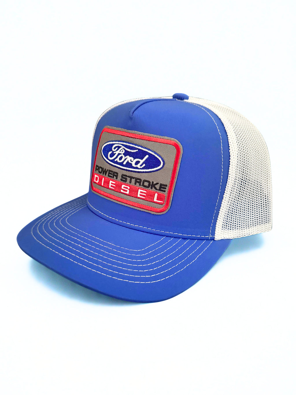 Ford Powerstroke Diesel Snapback Hat Embroidered Logo Blue and White Adjustable Mesh Cap