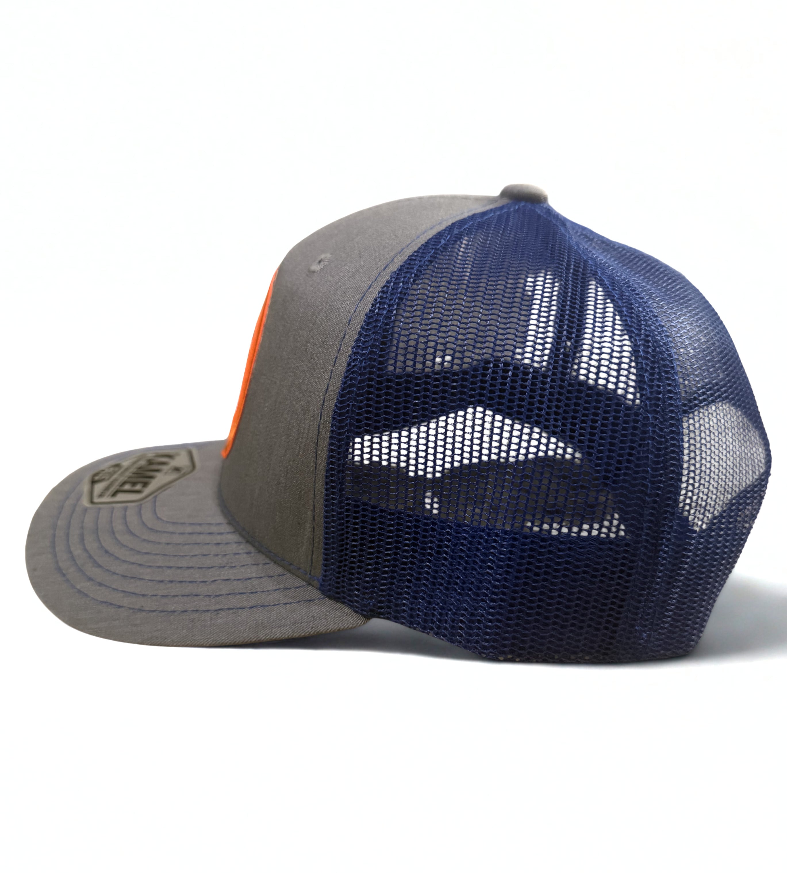 76 Oil Embroidered Logo Premium Snapback Hat Adjustable Gray Orange and Navy Mesh Cap