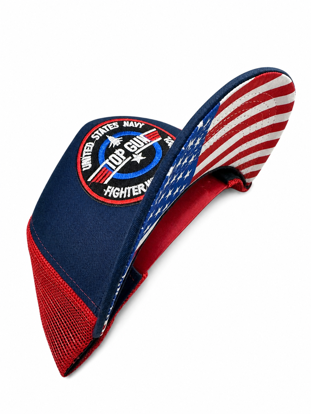 Navy Top Gun Fighter Weapons School Embroidered Logo Snapback American Flag Red White Blue Adjustable Mesh Cap