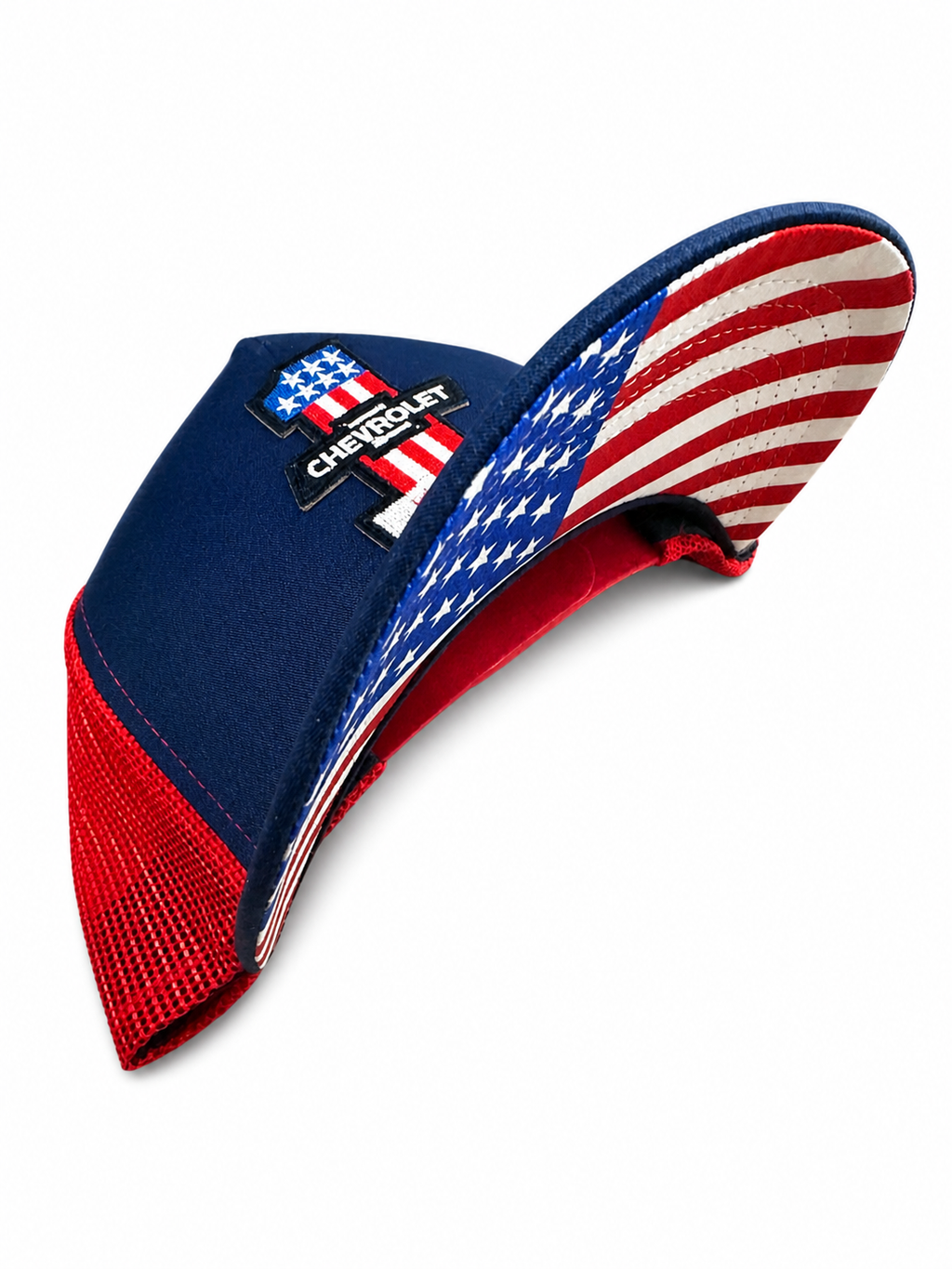 Chevrolet Number One Embroidered Logo Snapback American Flag Red White Blue Adjustable Mesh Cap