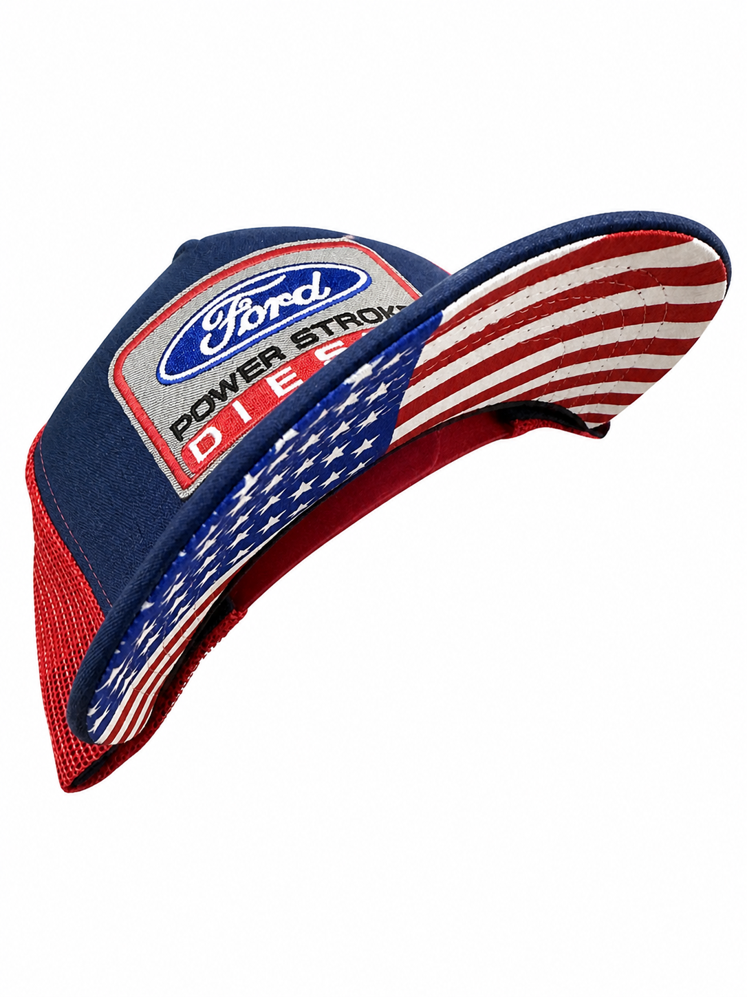 Ford Power Stroke Diesel Embroidered Logo Snapback American Flag Red White Blue Adjustable Mesh Cap