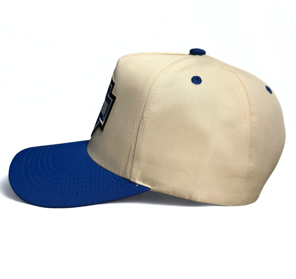Harley Davidson Blue Embroidered Logo Snapback Hat Cream and Blue Brim Adjustable Twill Cap