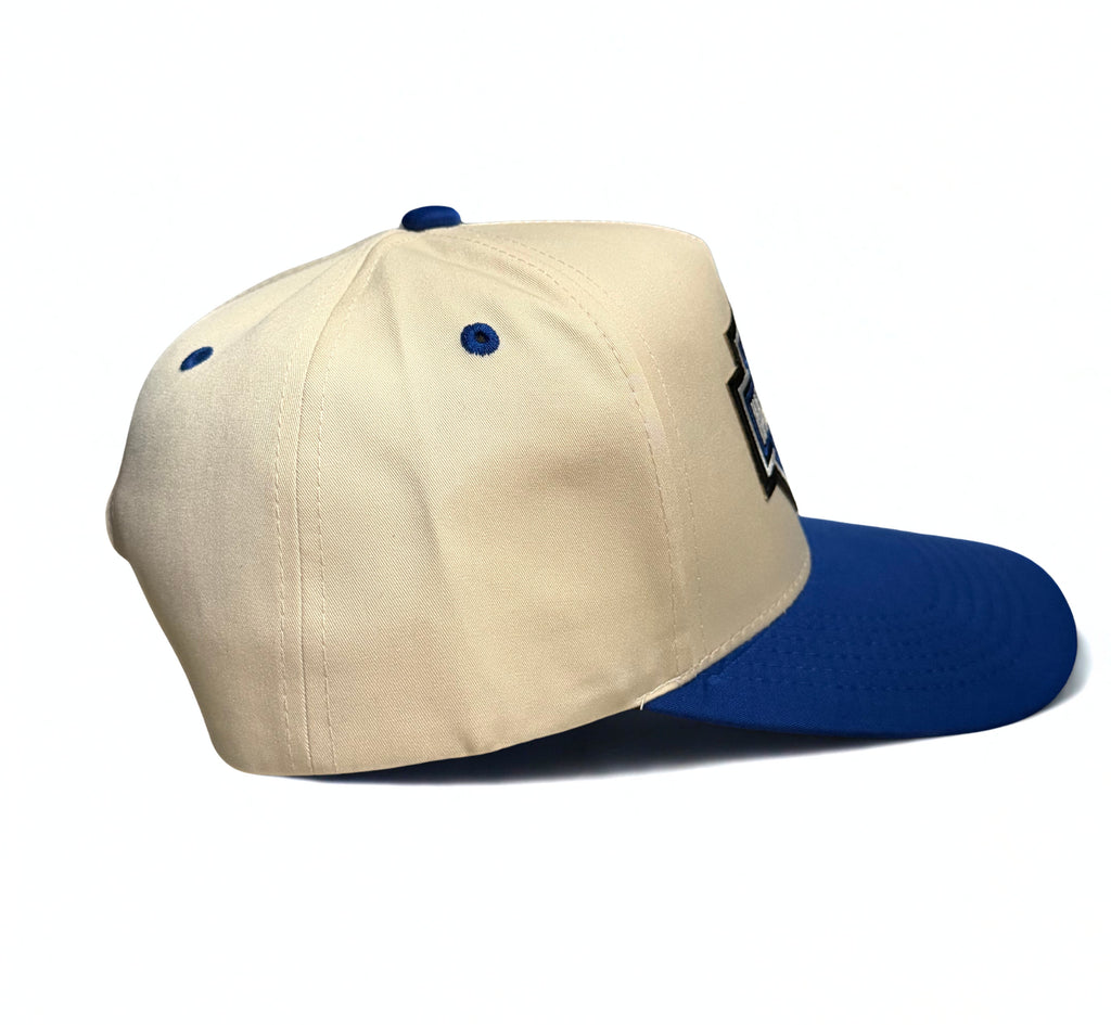 Harley Davidson Blue Embroidered Logo Snapback Hat Cream and Blue Brim Adjustable Twill Cap