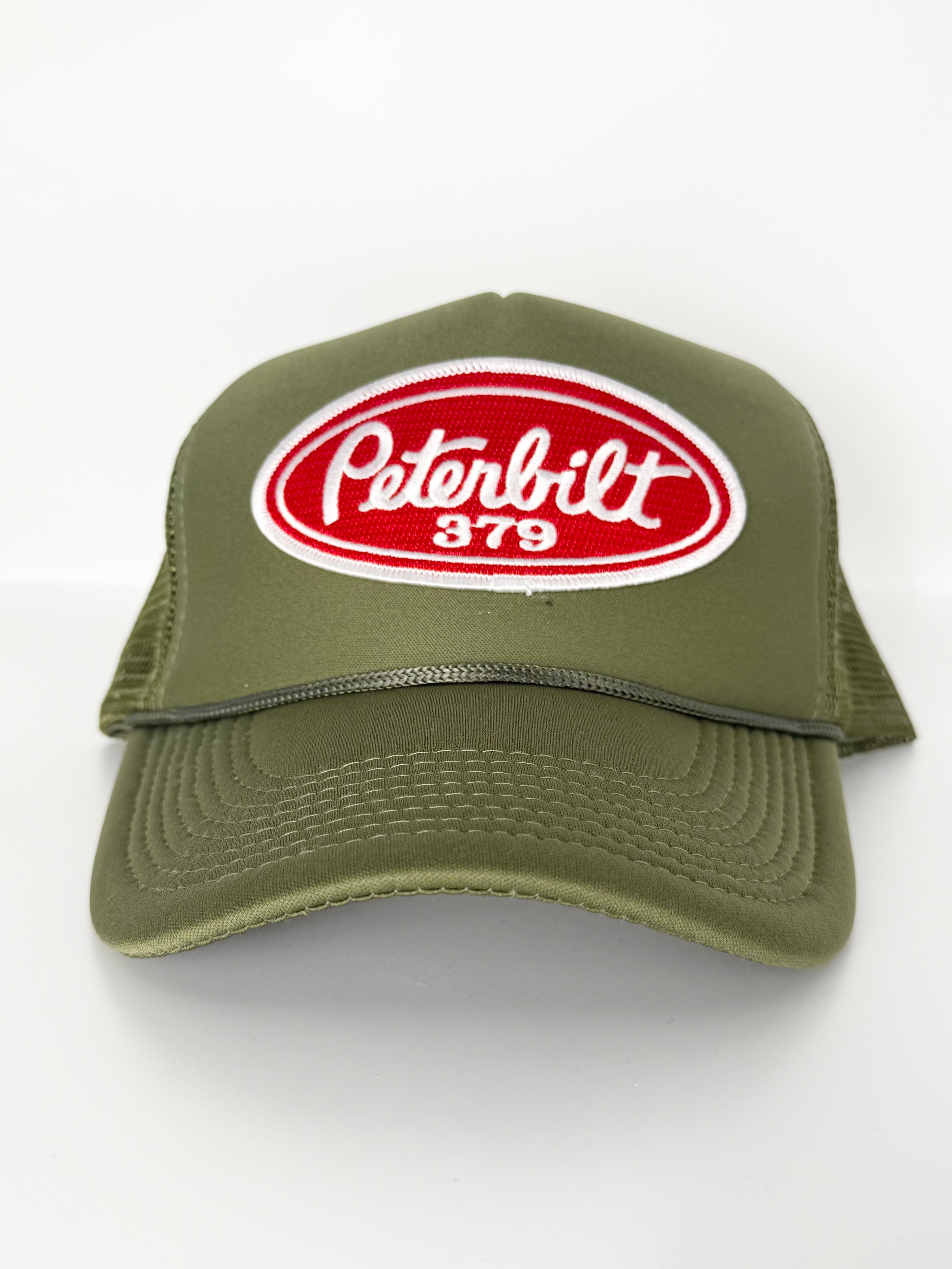Peterbilt 379 Trucker Mesh Snapback Cap Olive Green