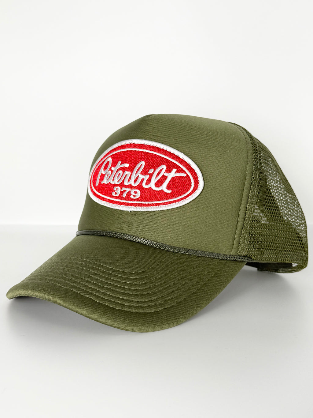 Peterbilt 379 Trucker Mesh Snapback Cap Olive Green