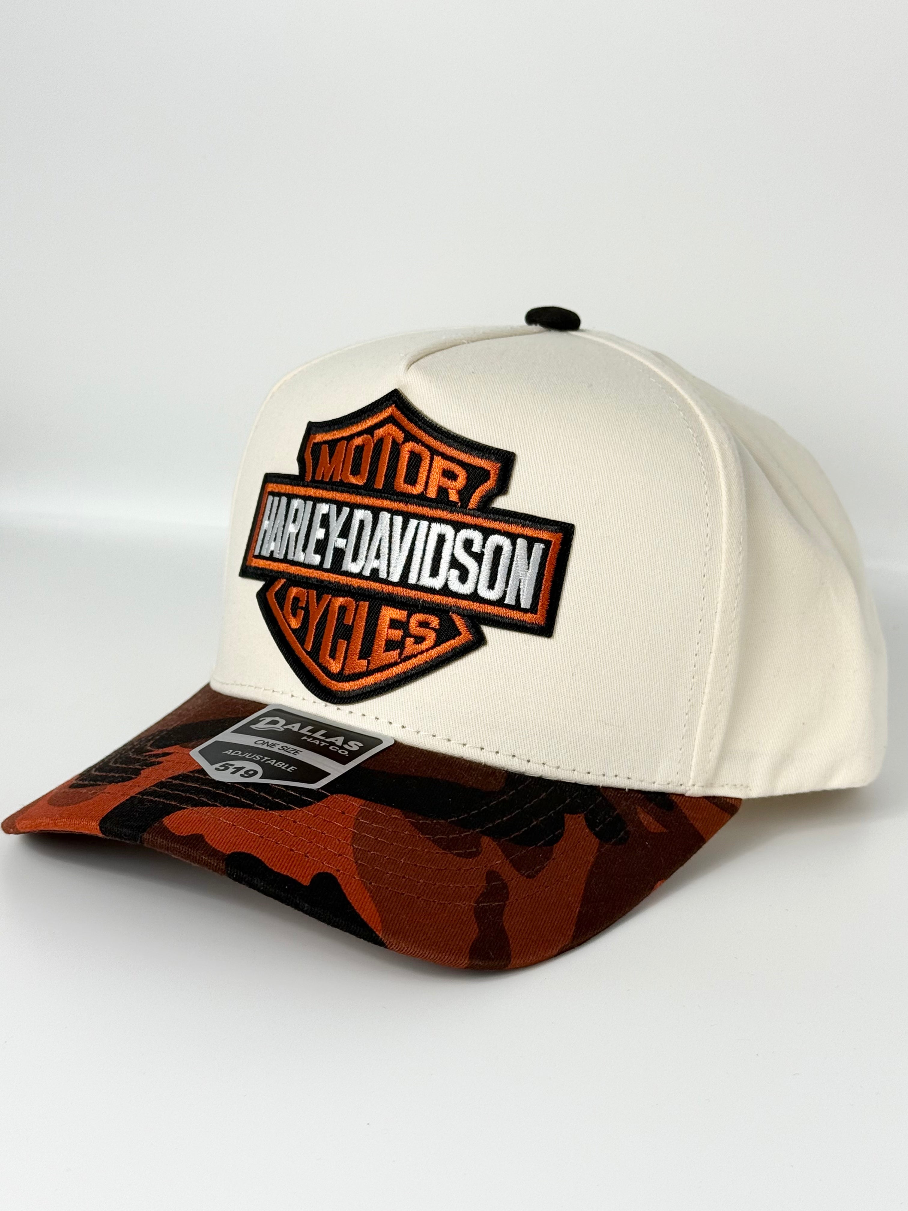 Harley Davidson Army Trucker Twill Snapback Cap Cream/Orange/Black