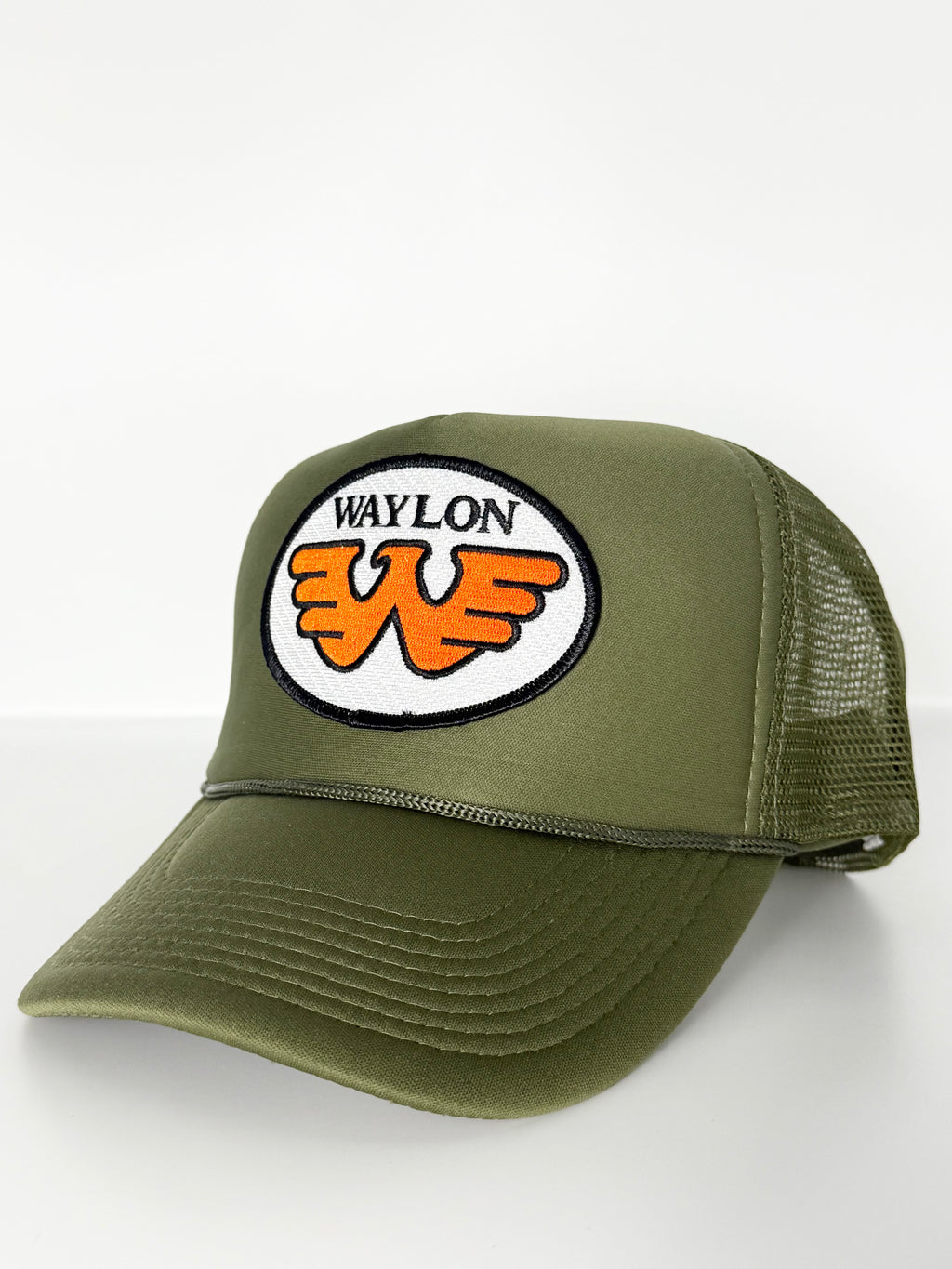 Waylon Jennings Trucker Mesh Snapback Cap Olive