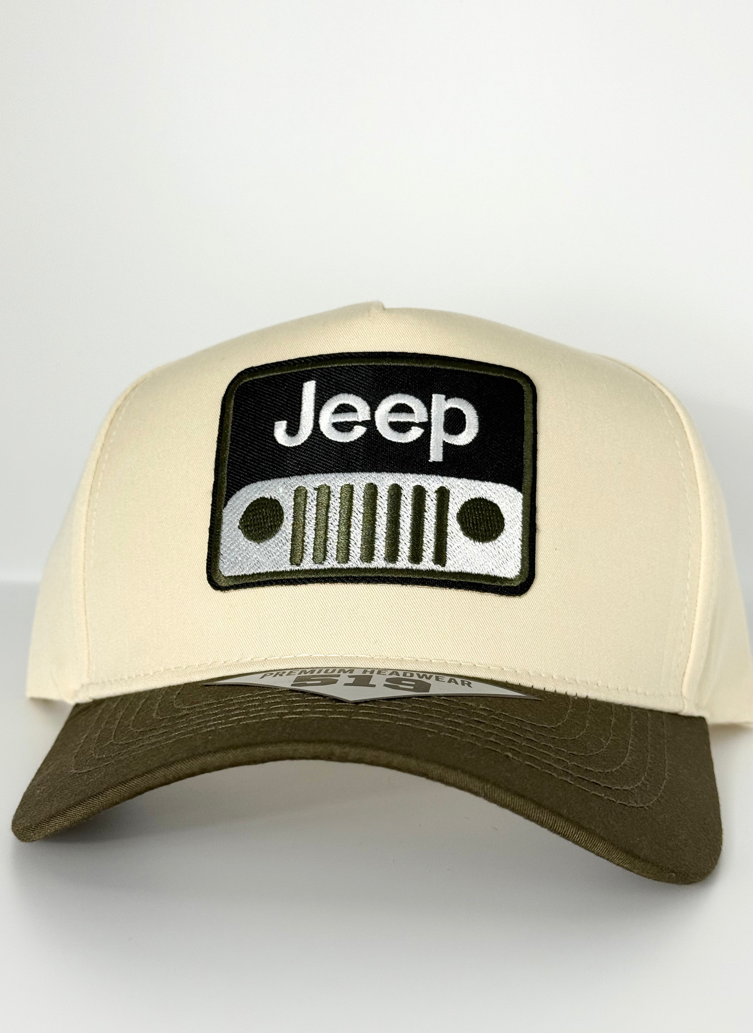 Jeep Twill Trucker Snapback Cap Beige/Olive Green