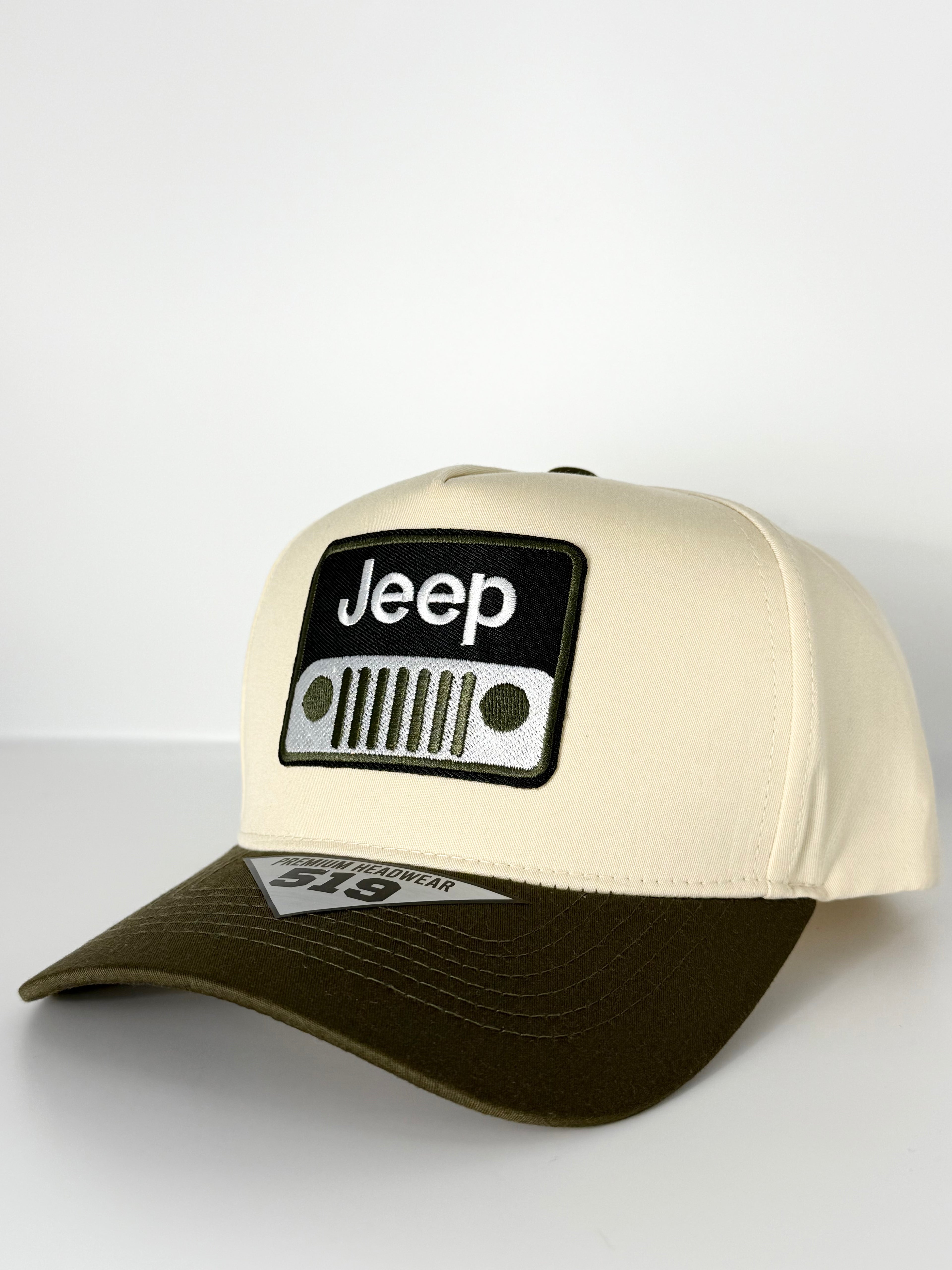Jeep Twill Trucker Snapback Cap Beige/Olive Green