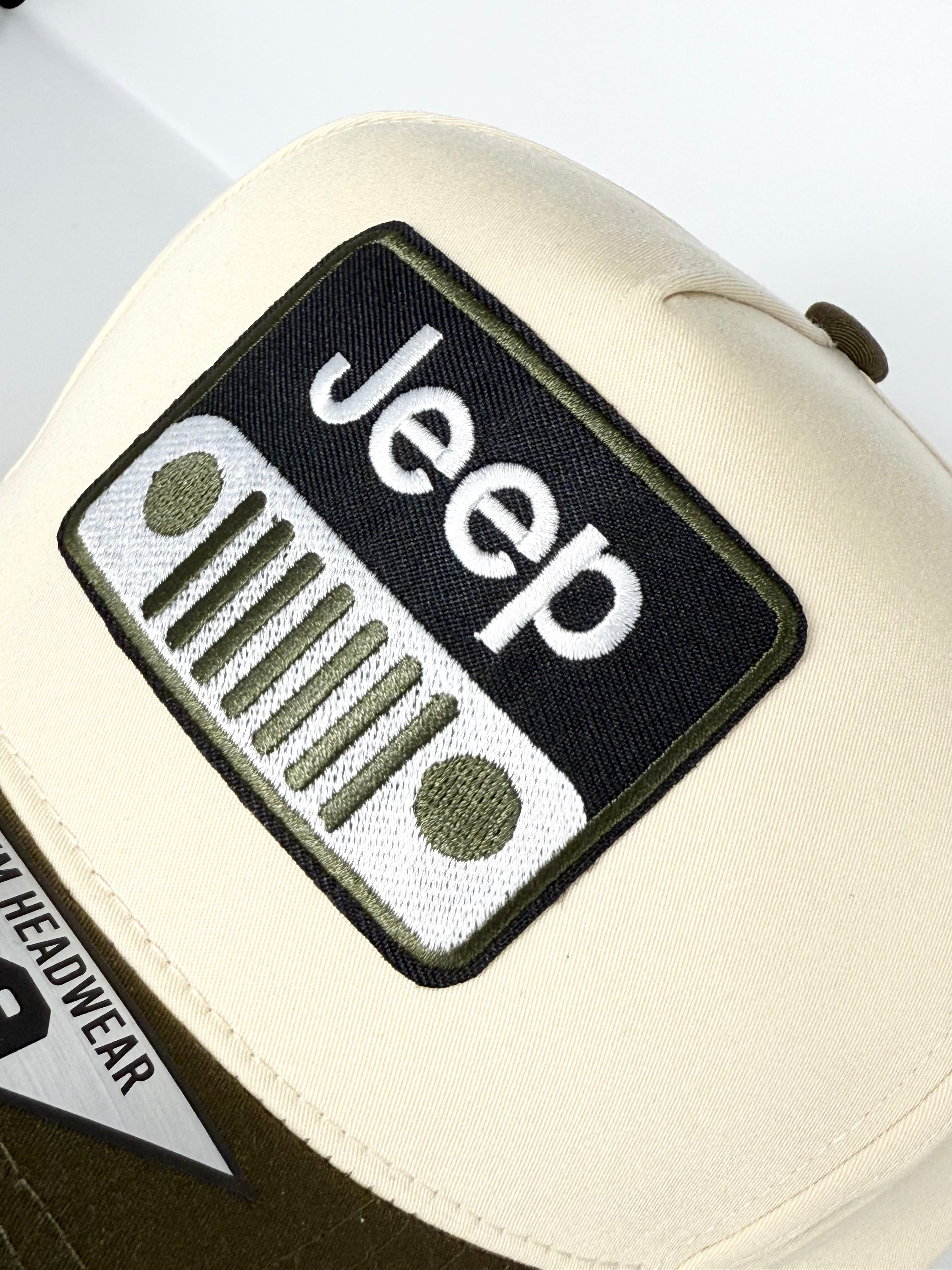 Jeep Twill Trucker Snapback Cap Beige/Olive Green