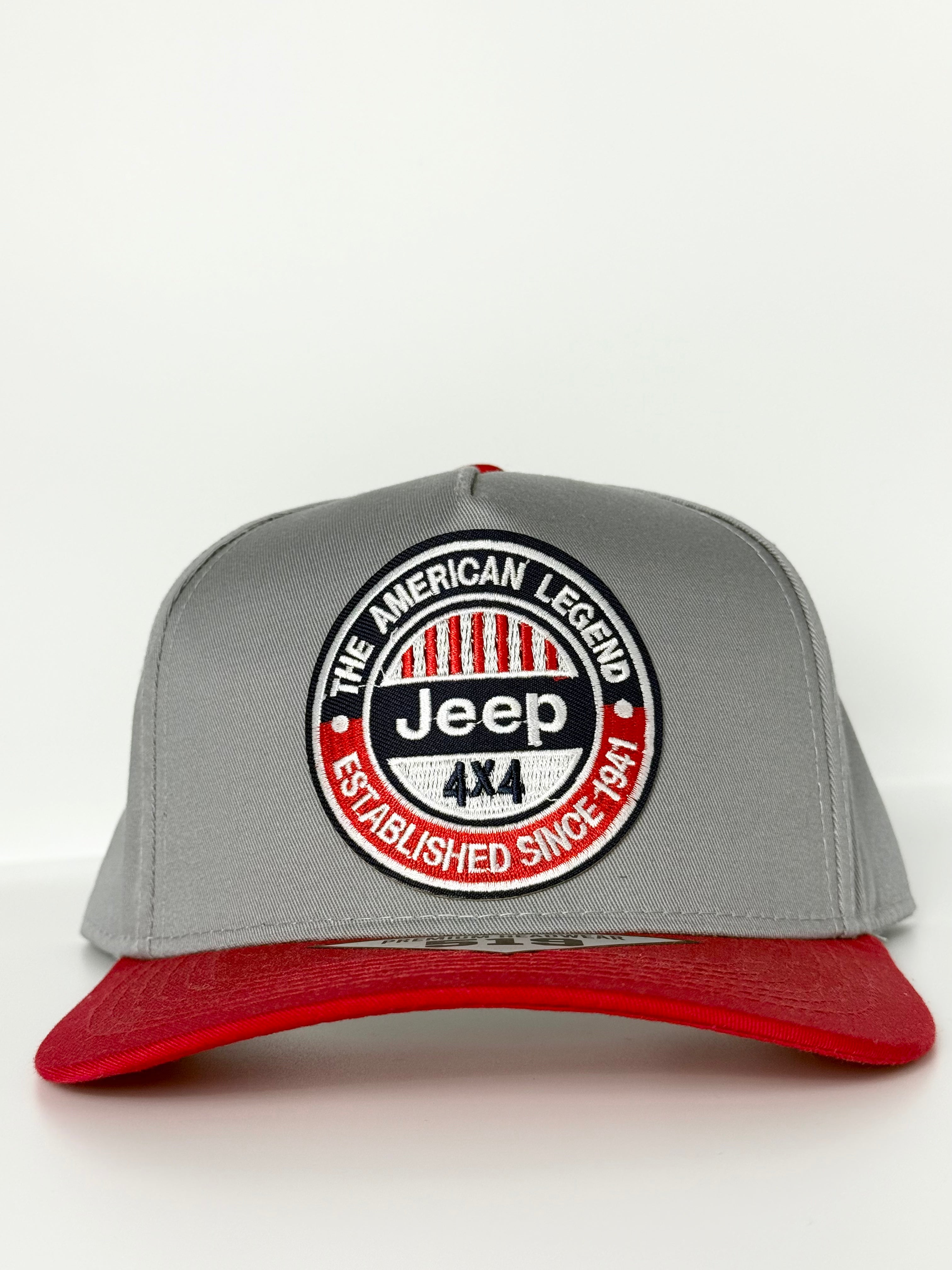 Jeep 4x4 American Legend Trucker Twill Snapback Grey/Red
