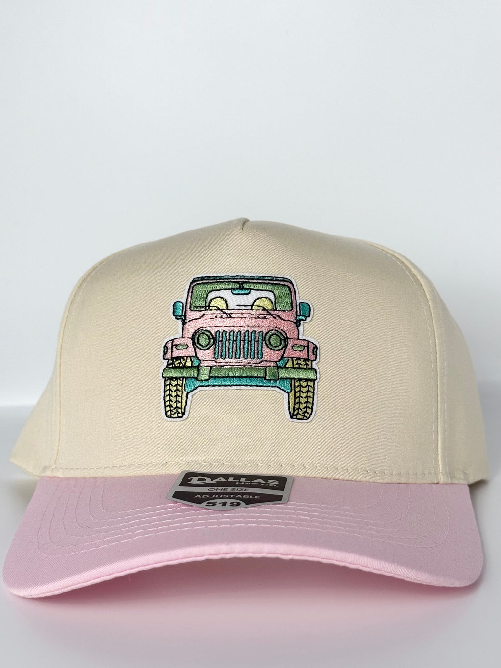 Jeep Truck Trucker Twill Snapback Cap Beige/Pink