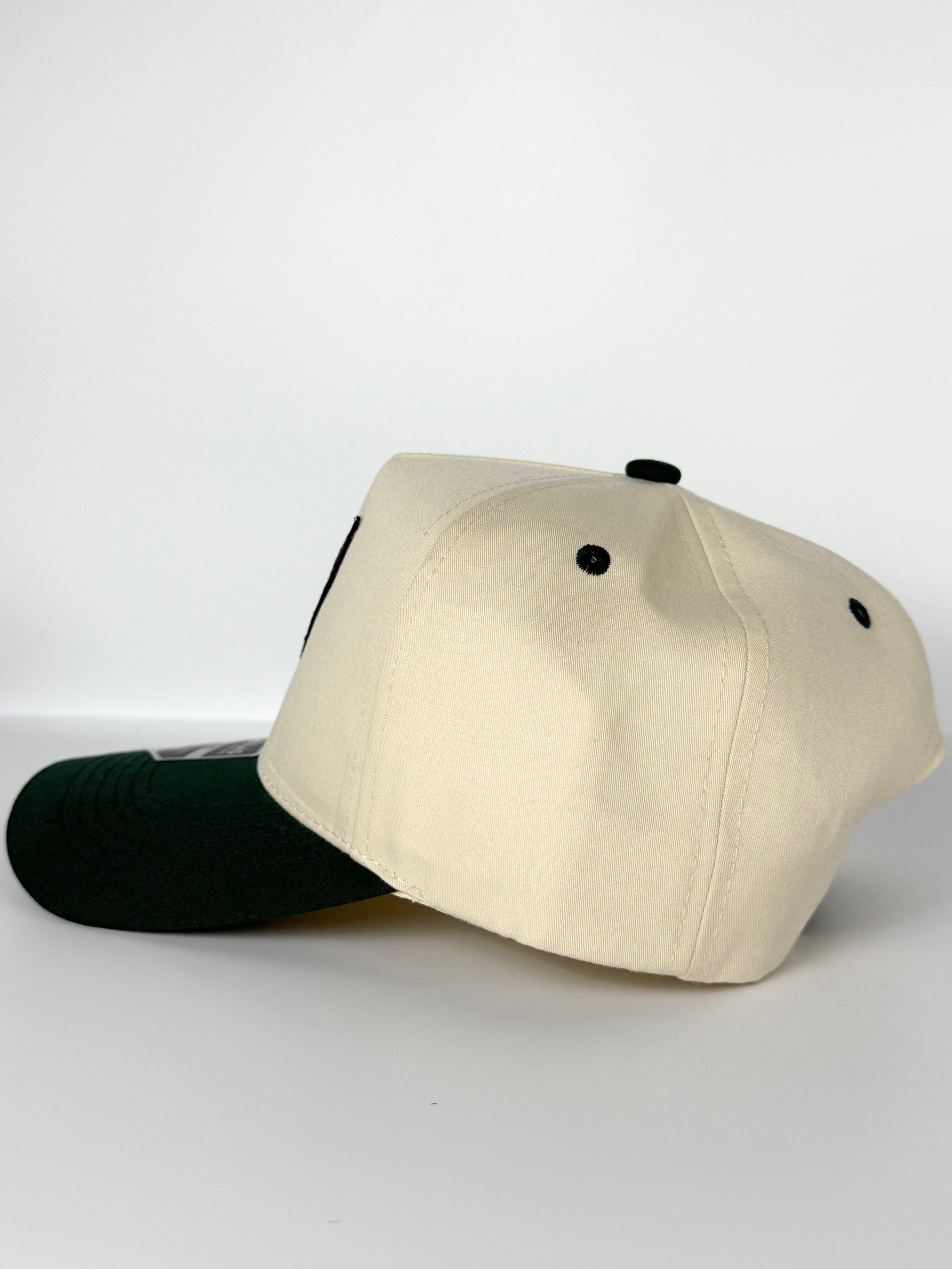C8 Corvette Trucker Twill Snapback Cap Beige/ Dark Hunter Green