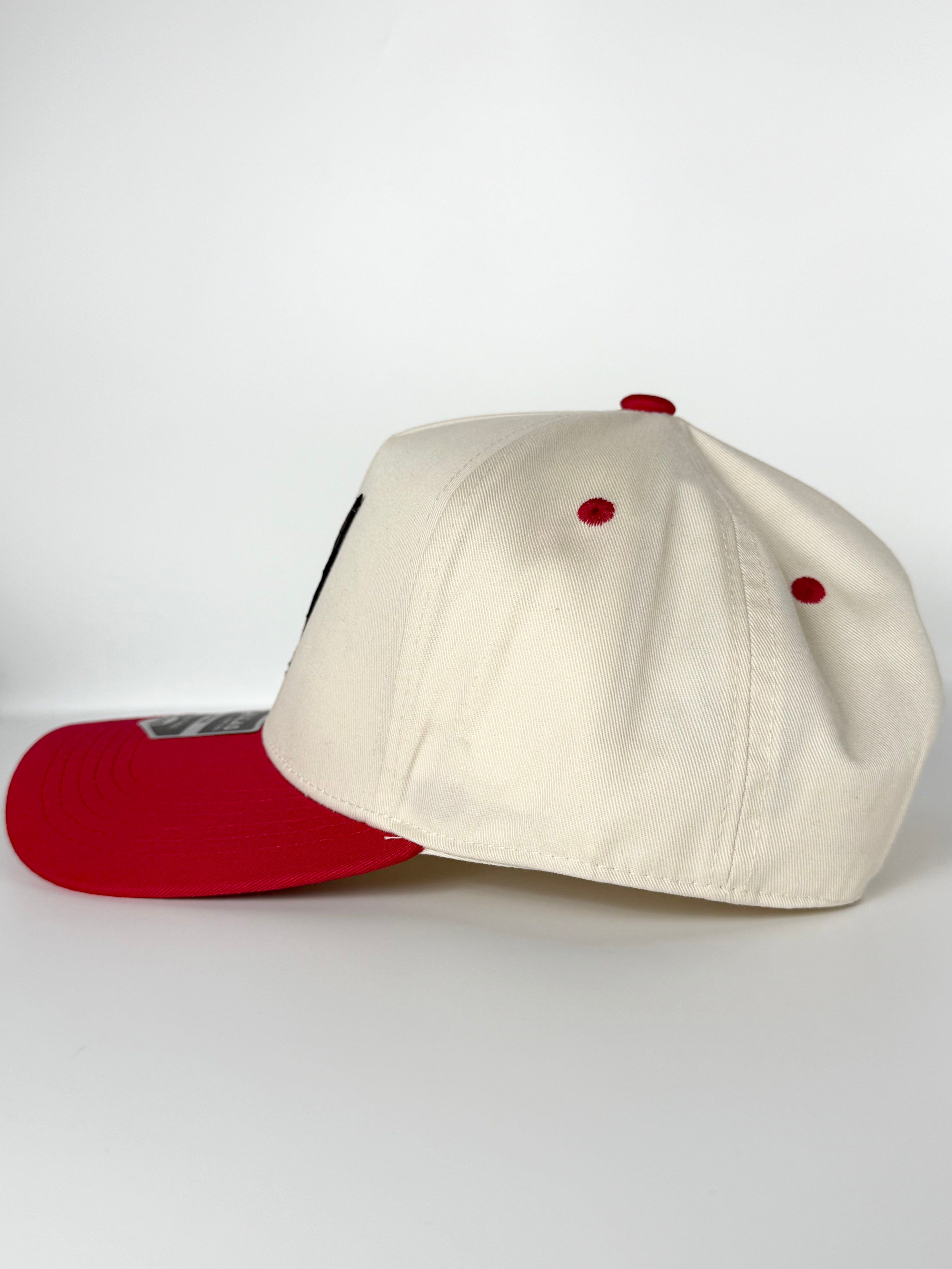 C8 Corvette Trucker Twill Snapback Cap Beige/ Red