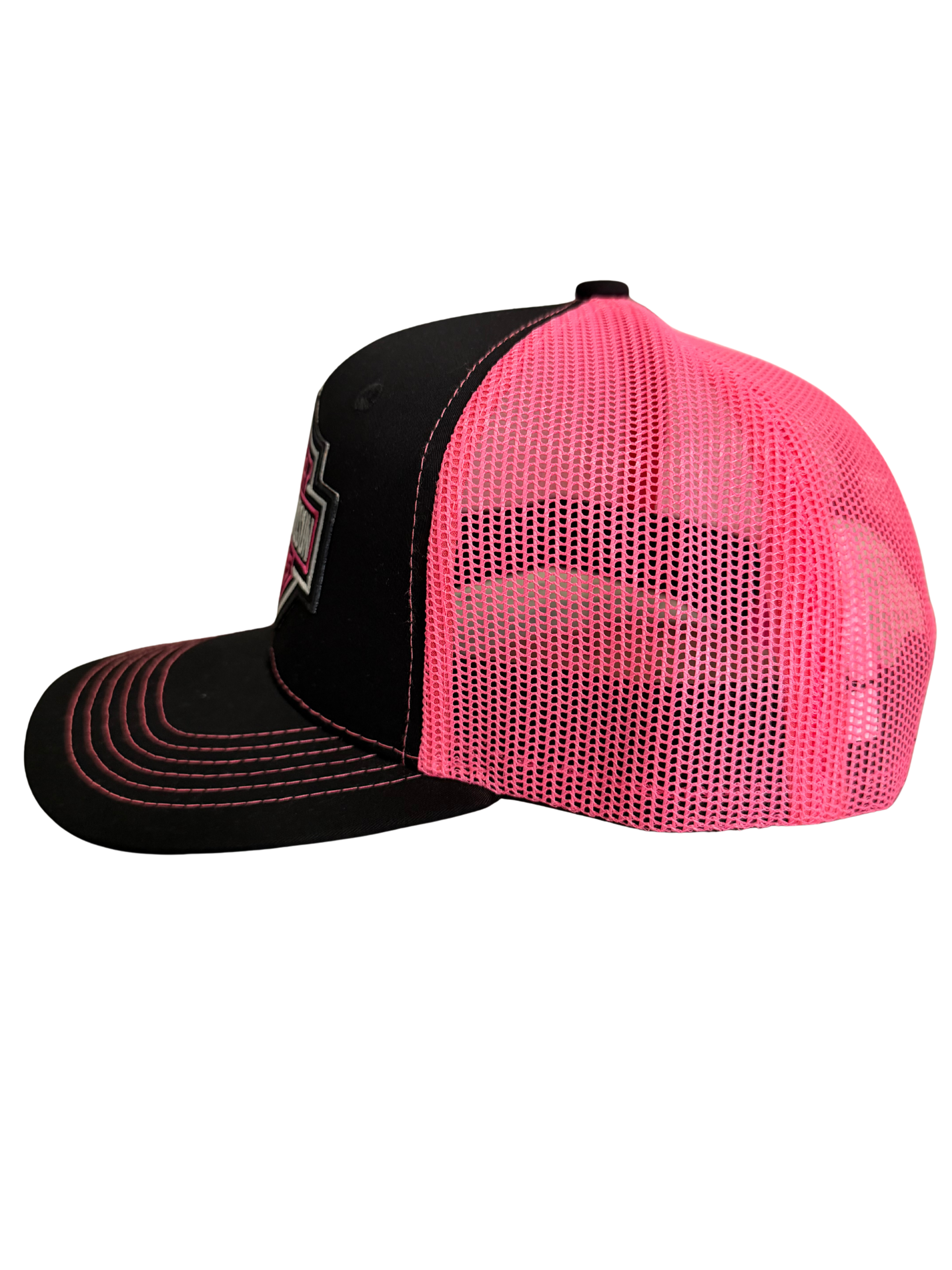 Harley Davidson Pink Embroidered Logo Snapback Hat Pink and Black Adjustable Mesh Cap