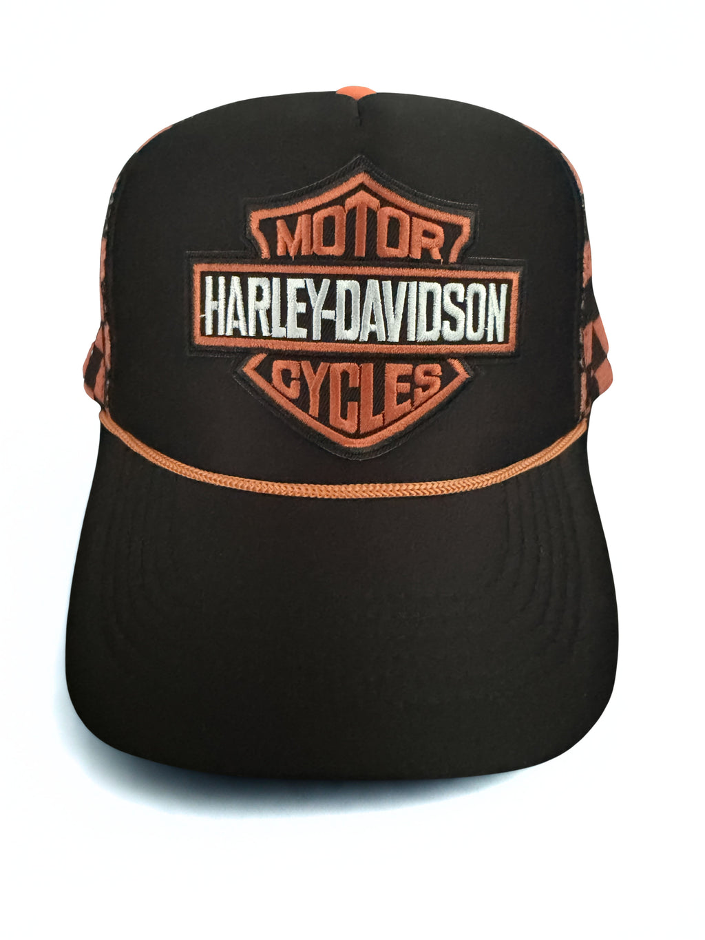 Harley Davidson Embroidered Logo Checkered Orange and Black Snapback