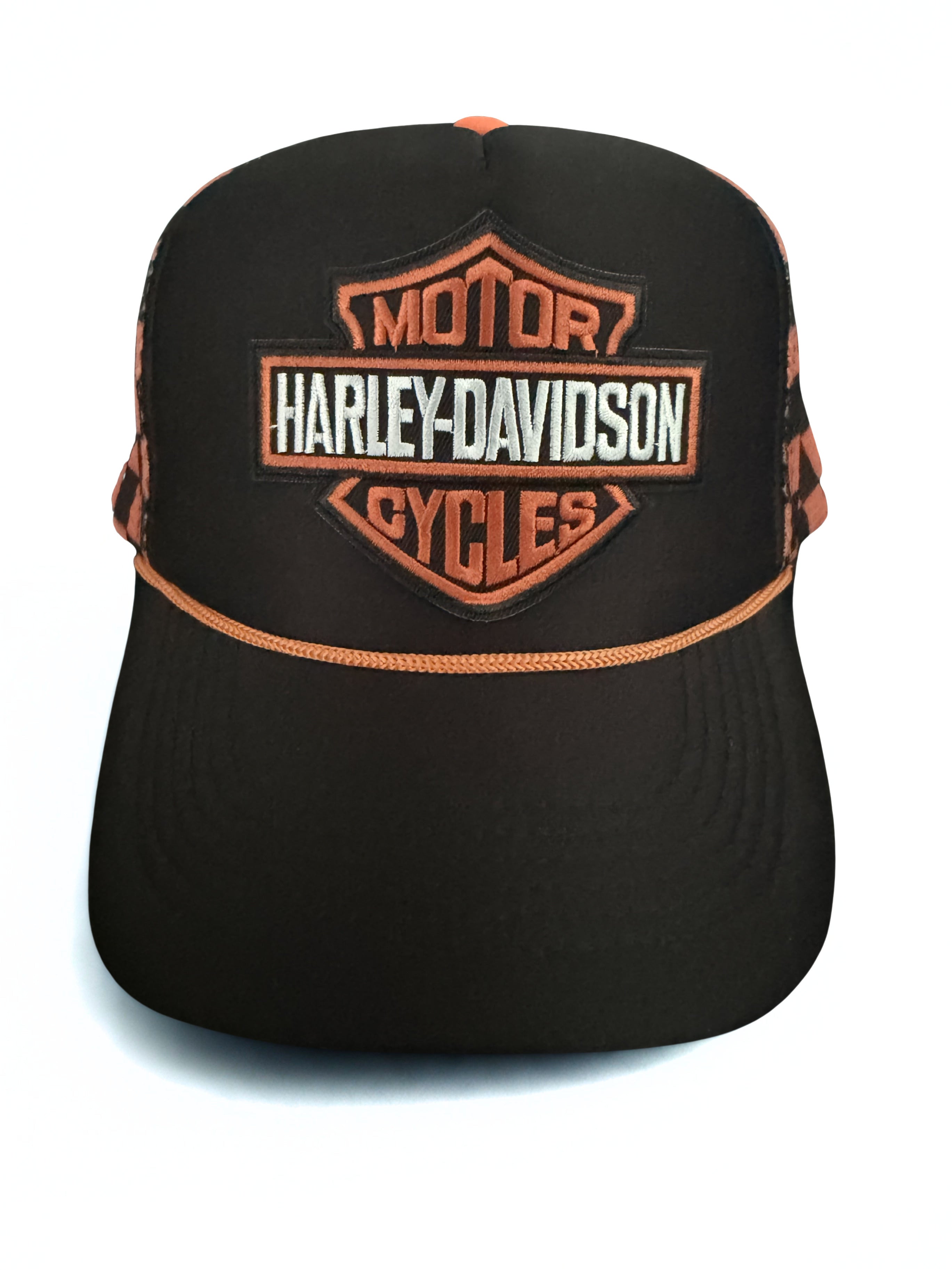 Harley Davidson Embroidered Logo Checkered Orange and Black Snapback