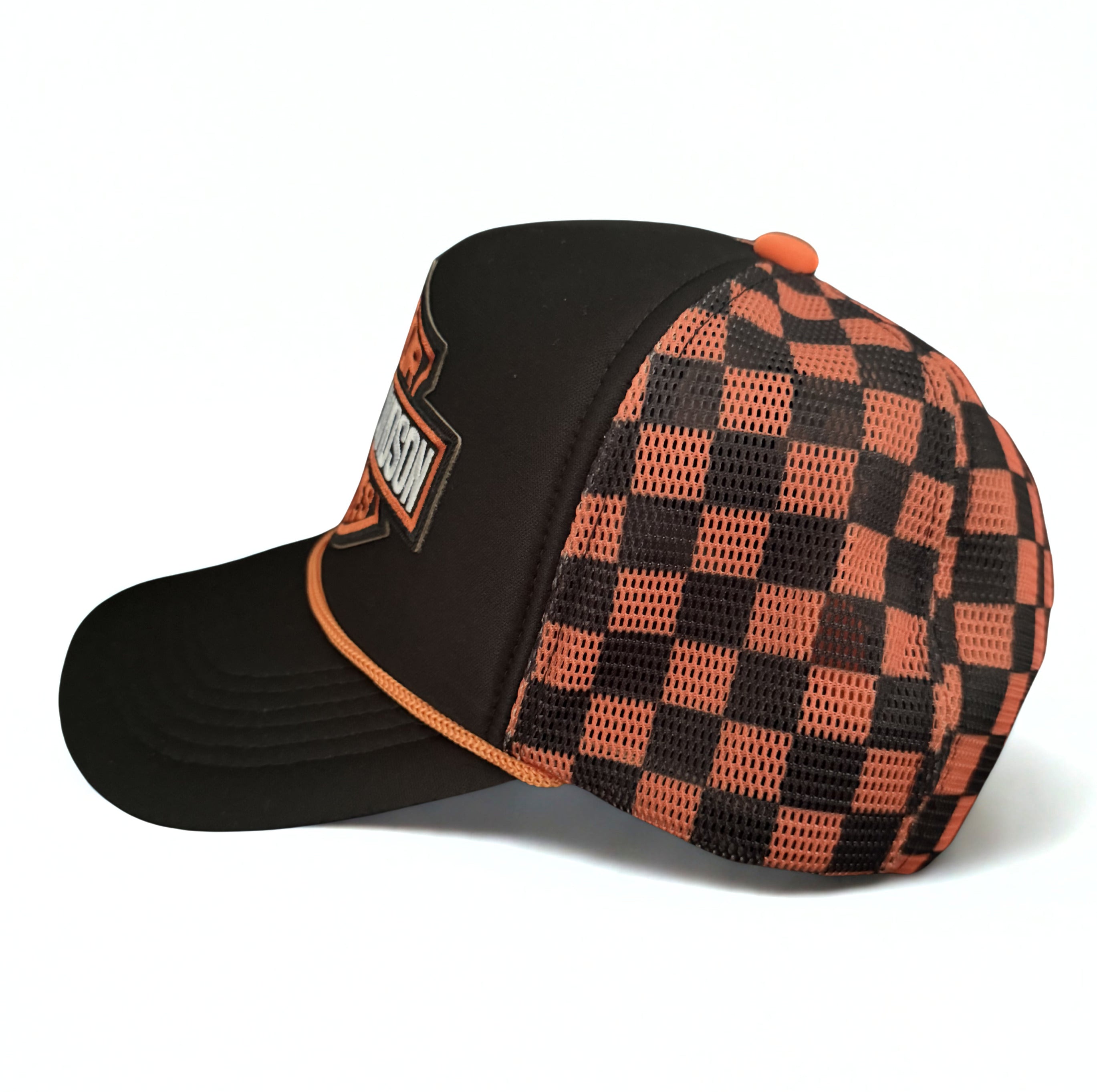 Harley Davidson Embroidered Logo Checkered Orange and Black Snapback