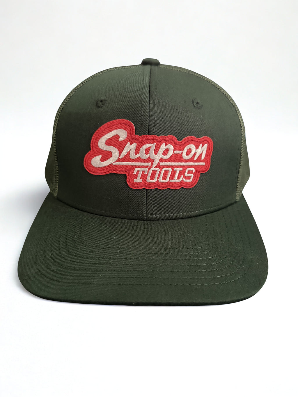 Snap On Tools Snapback Hat Red Embroidered Logo Dark Green Adjustable Mesh Cap