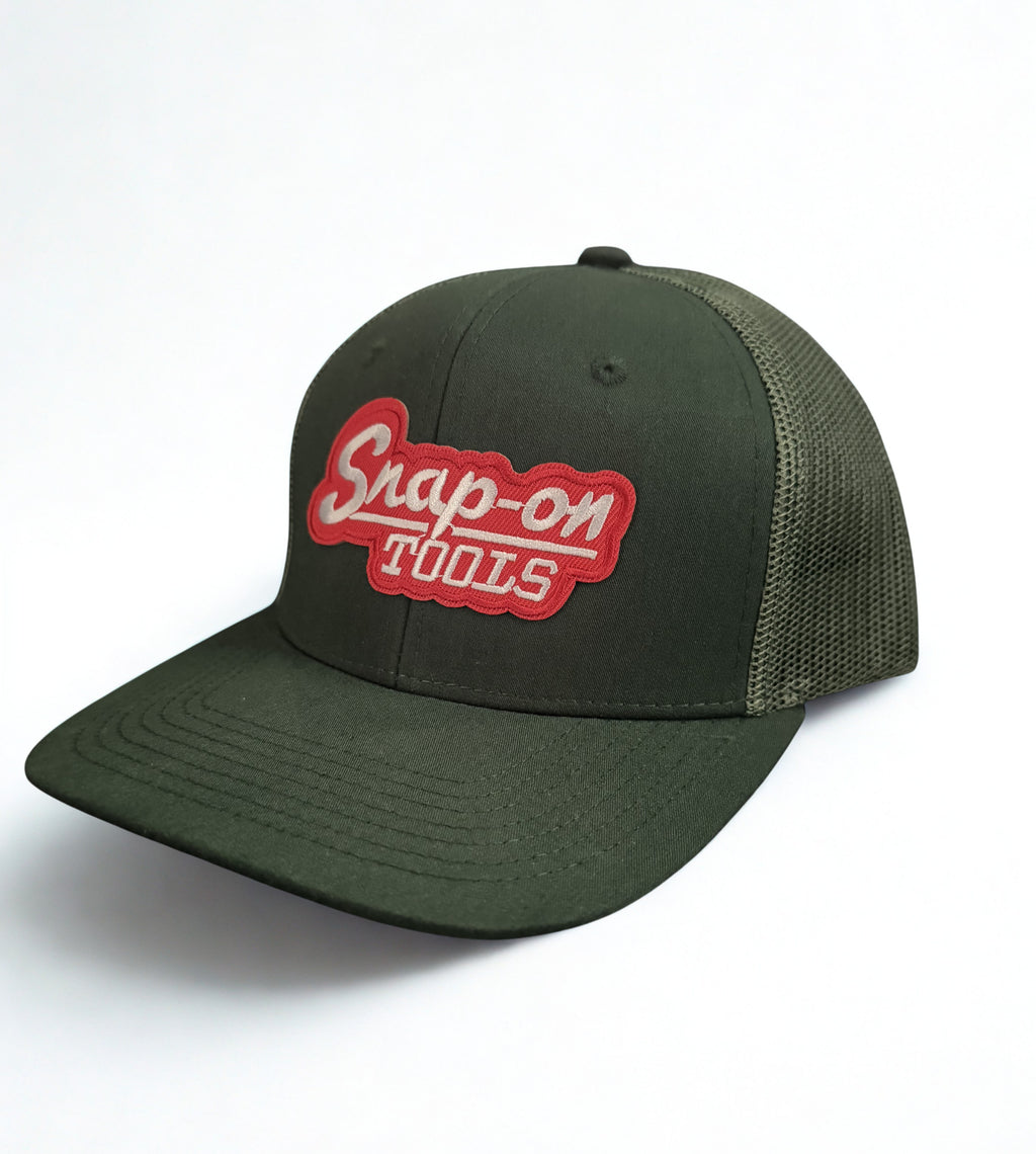 Snap On Tools Snapback Hat Red Embroidered Logo Dark Green Adjustable Mesh Cap