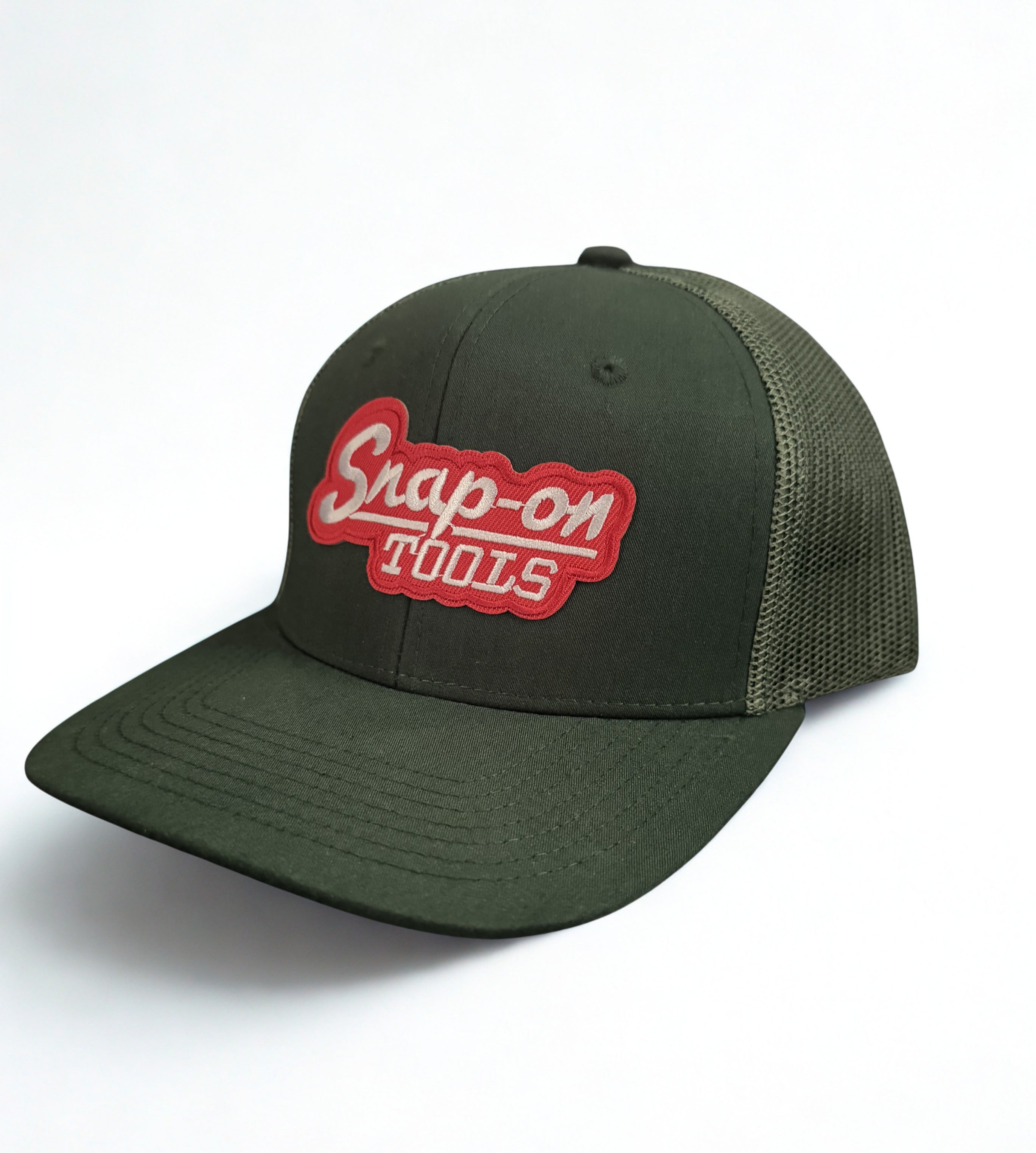 Snap On Tools Snapback Hat Red Embroidered Logo Dark Green Adjustable Mesh Cap