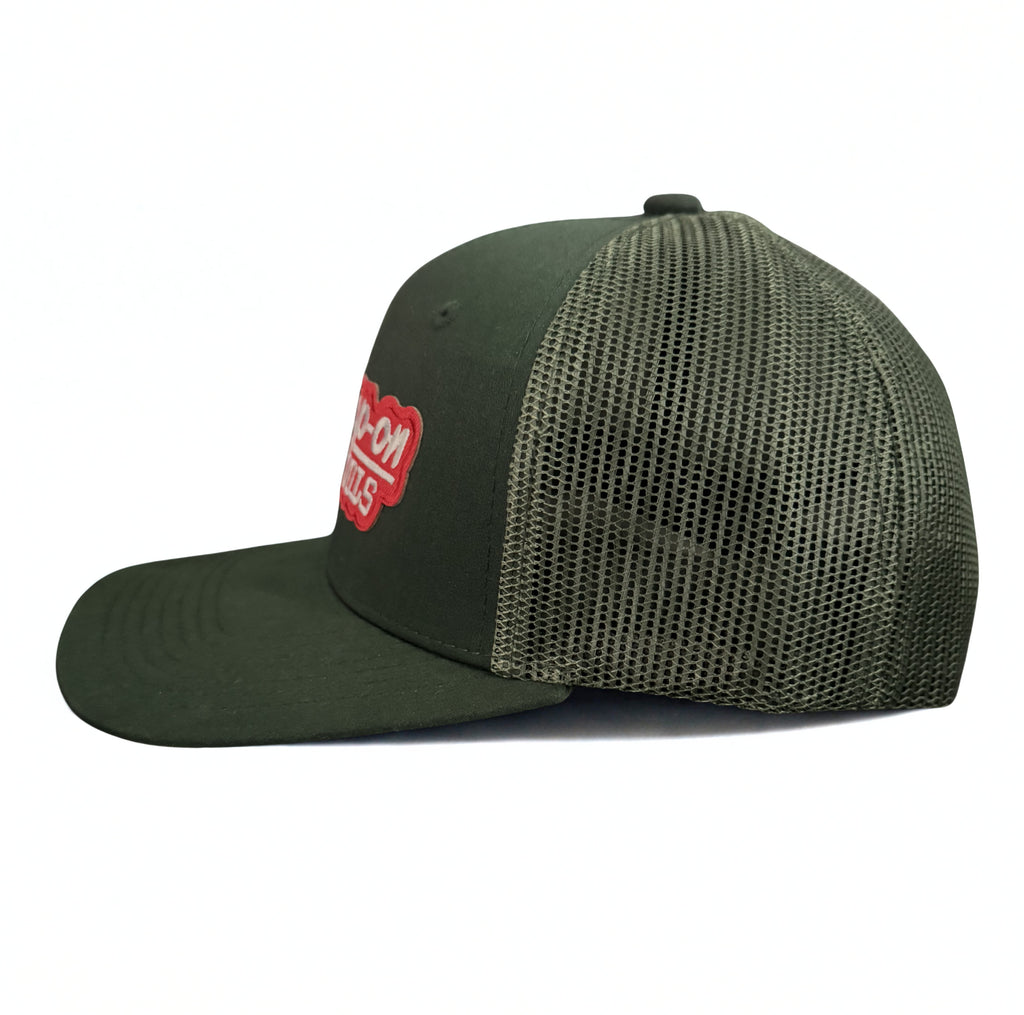 Snap On Tools Snapback Hat Red Embroidered Logo Dark Green Adjustable Mesh Cap