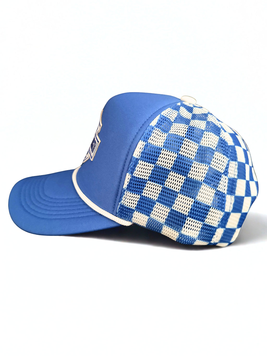 Harley Davidson Embroidered Logo Checkered Blue and White Snapback Hat