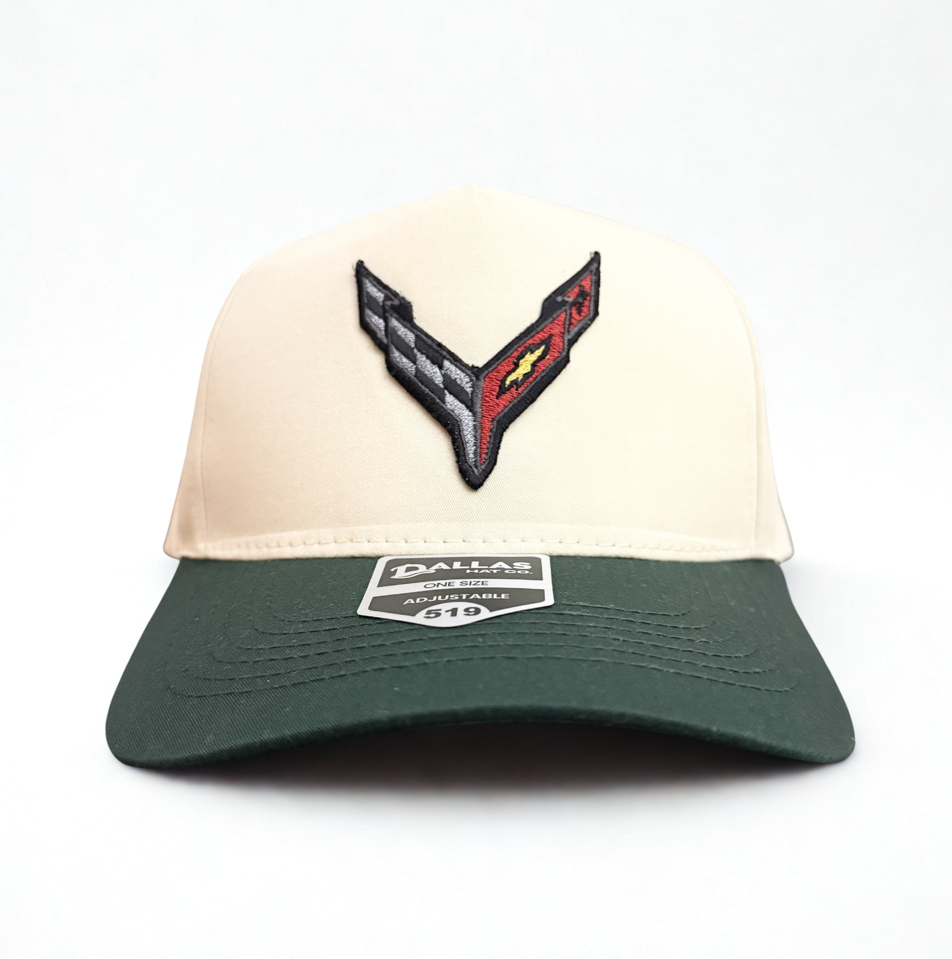 C8 Chevrolet Corvette Embroidered Logo Hat Trucker Twill Adjustable Snapback Cap Cream/Green