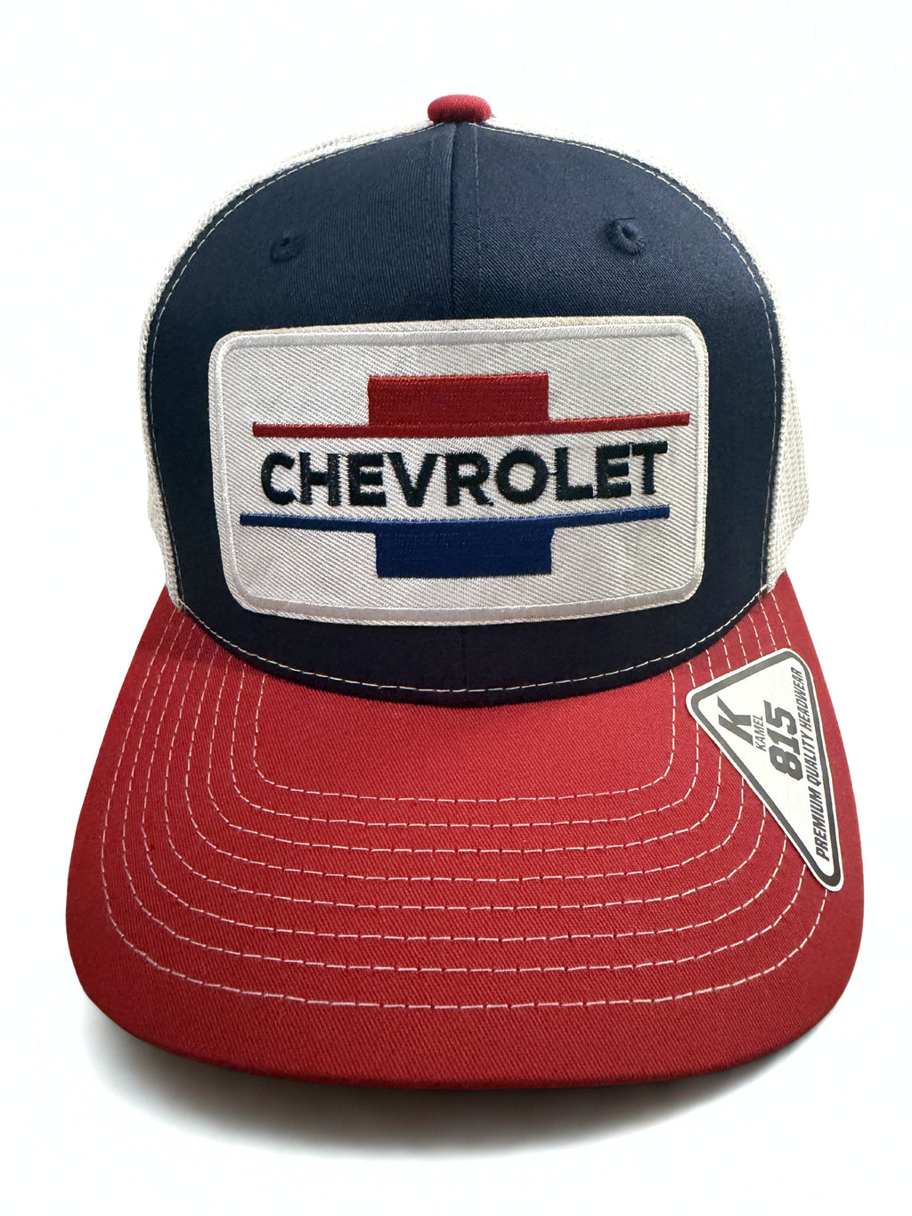 Chevrolet Embroidered Vintage Logo Adjustable Mesh Snapback Hat – Premium Red White & Blue Trucker Cap