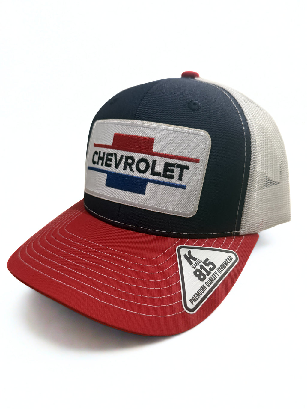 Chevrolet Embroidered Vintage Logo Adjustable Mesh Snapback Hat – Premium Red White & Blue Trucker Cap