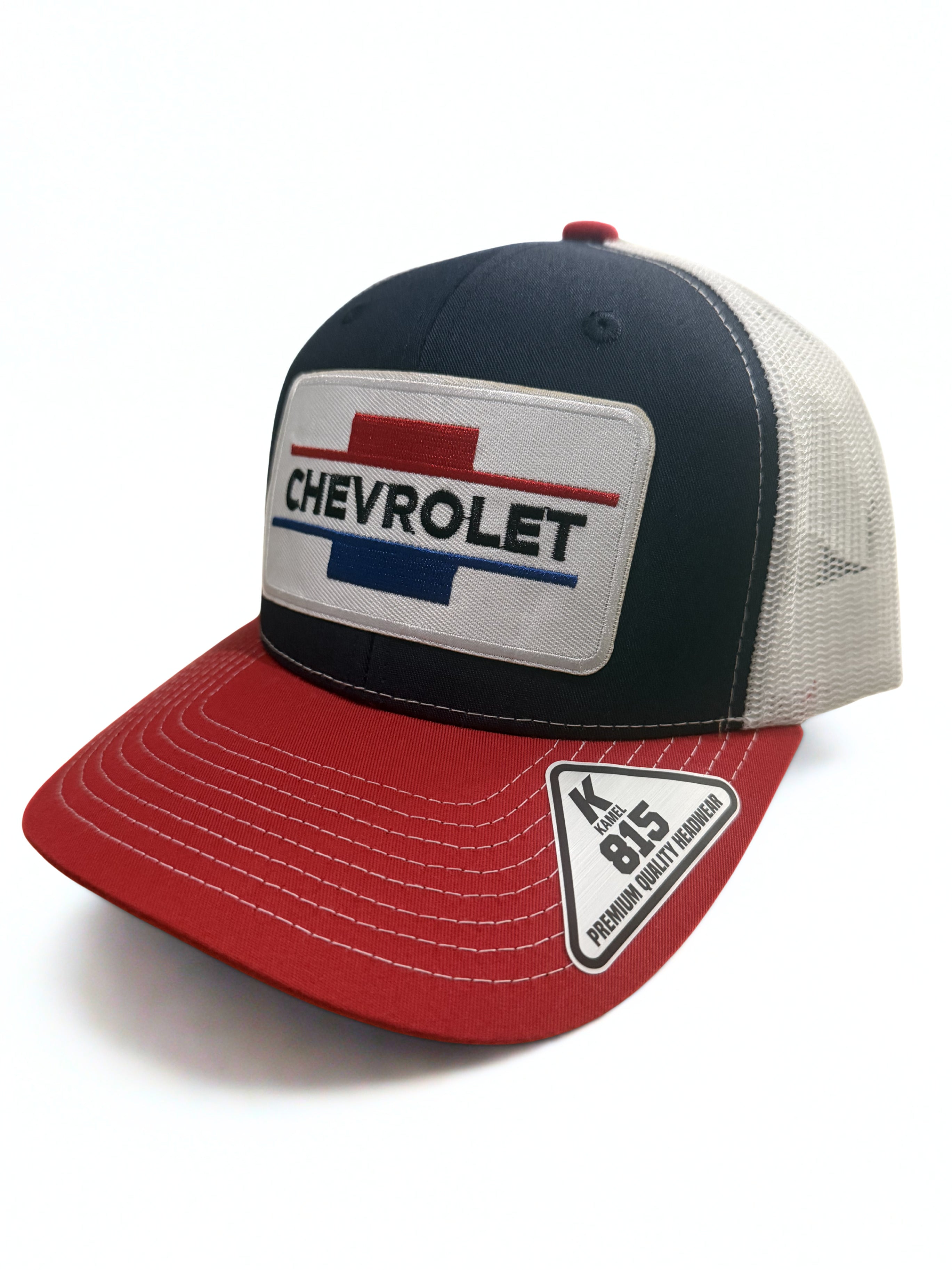 Chevrolet Embroidered Vintage Logo Adjustable Mesh Snapback Hat – Premium Red White & Blue Trucker Cap
