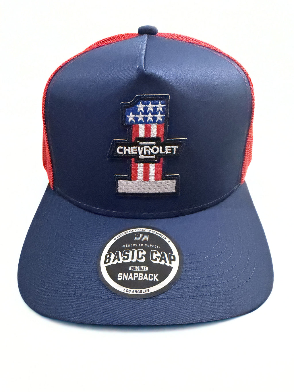 Chevrolet Number One Embroidered Logo Snapback American Flag Red White Blue Adjustable Mesh Cap