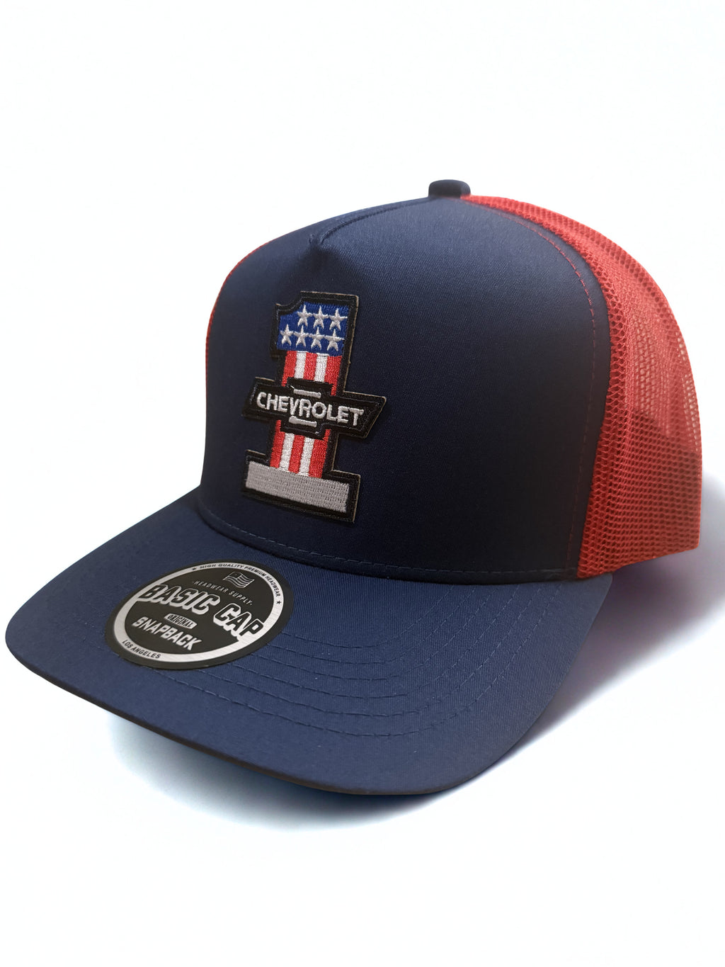 Chevrolet Number One Embroidered Logo Snapback American Flag Red White Blue Adjustable Mesh Cap