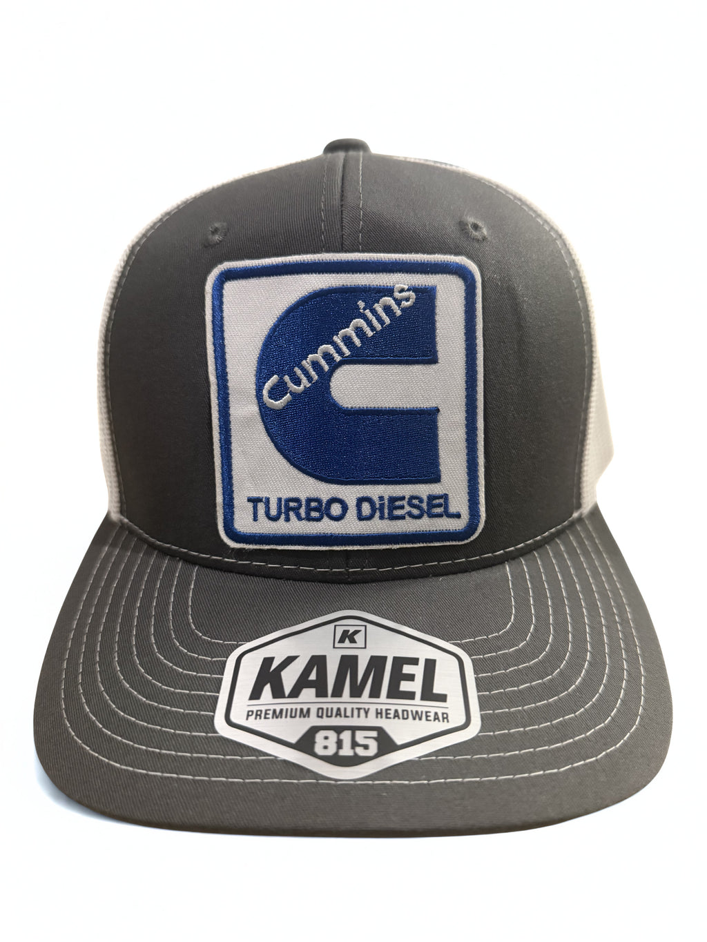 Cummins Turbo Diesel Blue Embroidered Logo Snapback Hat Gray White Adjustable Cap