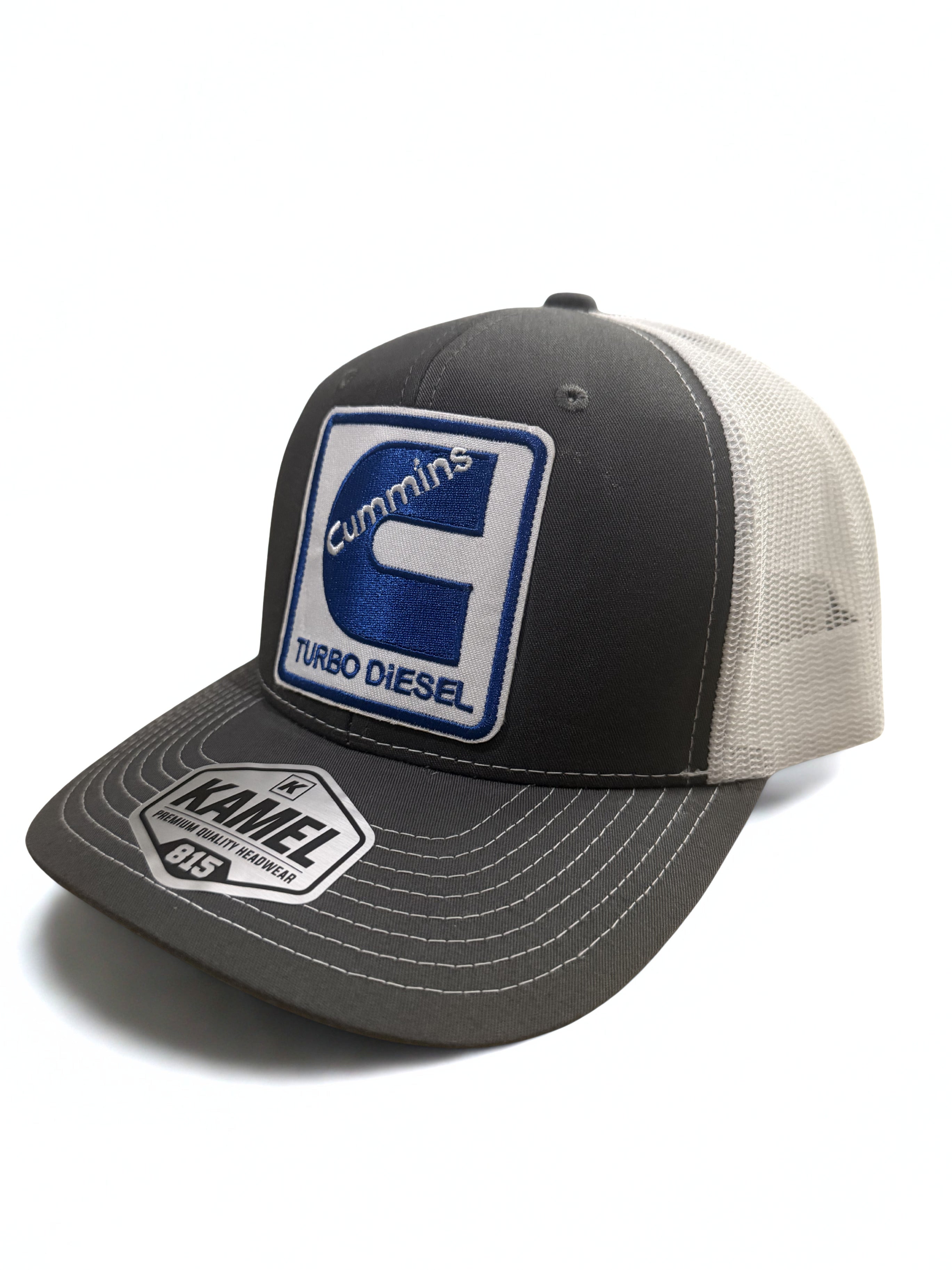Cummins Turbo Diesel Blue Embroidered Logo Snapback Hat Gray White Adjustable Cap