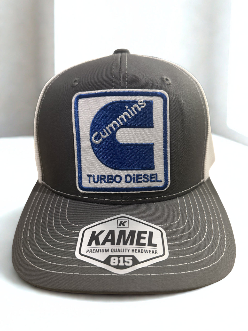 Cummins Turbo Diesel Blue Embroidered Logo Snapback Hat Gray White Adjustable Cap