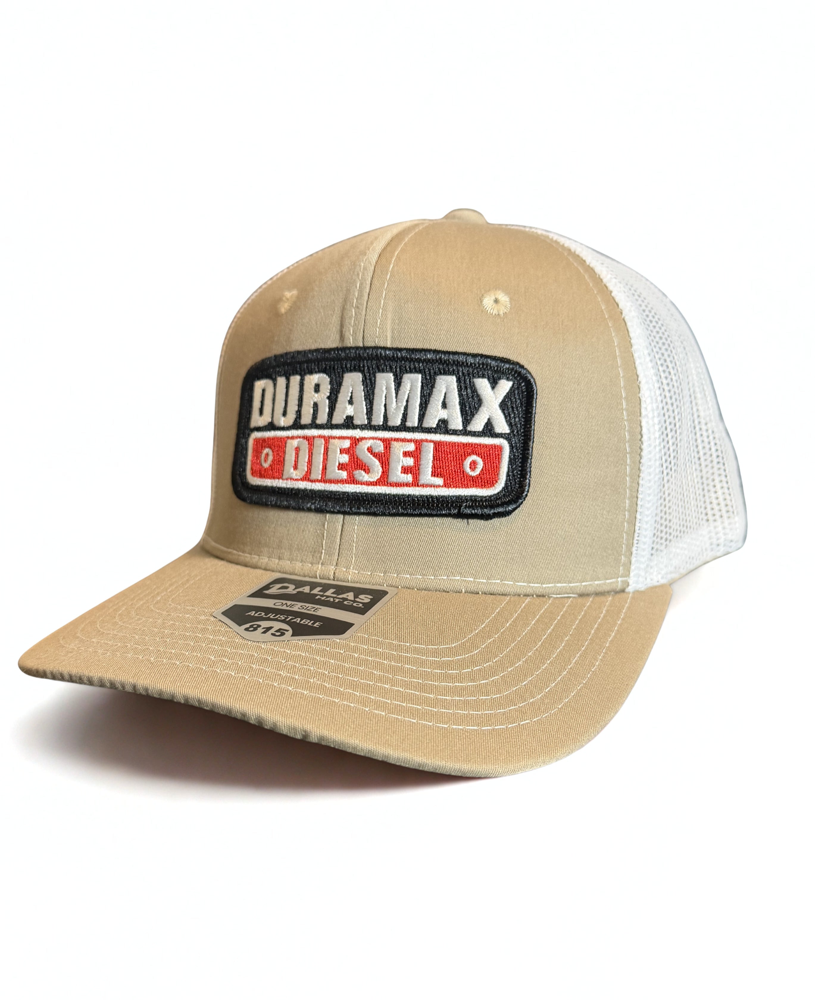 Duramax Diesel Truck Embroidered Logo Premium Snapback Hat Beige White Adjustable Mesh Cap