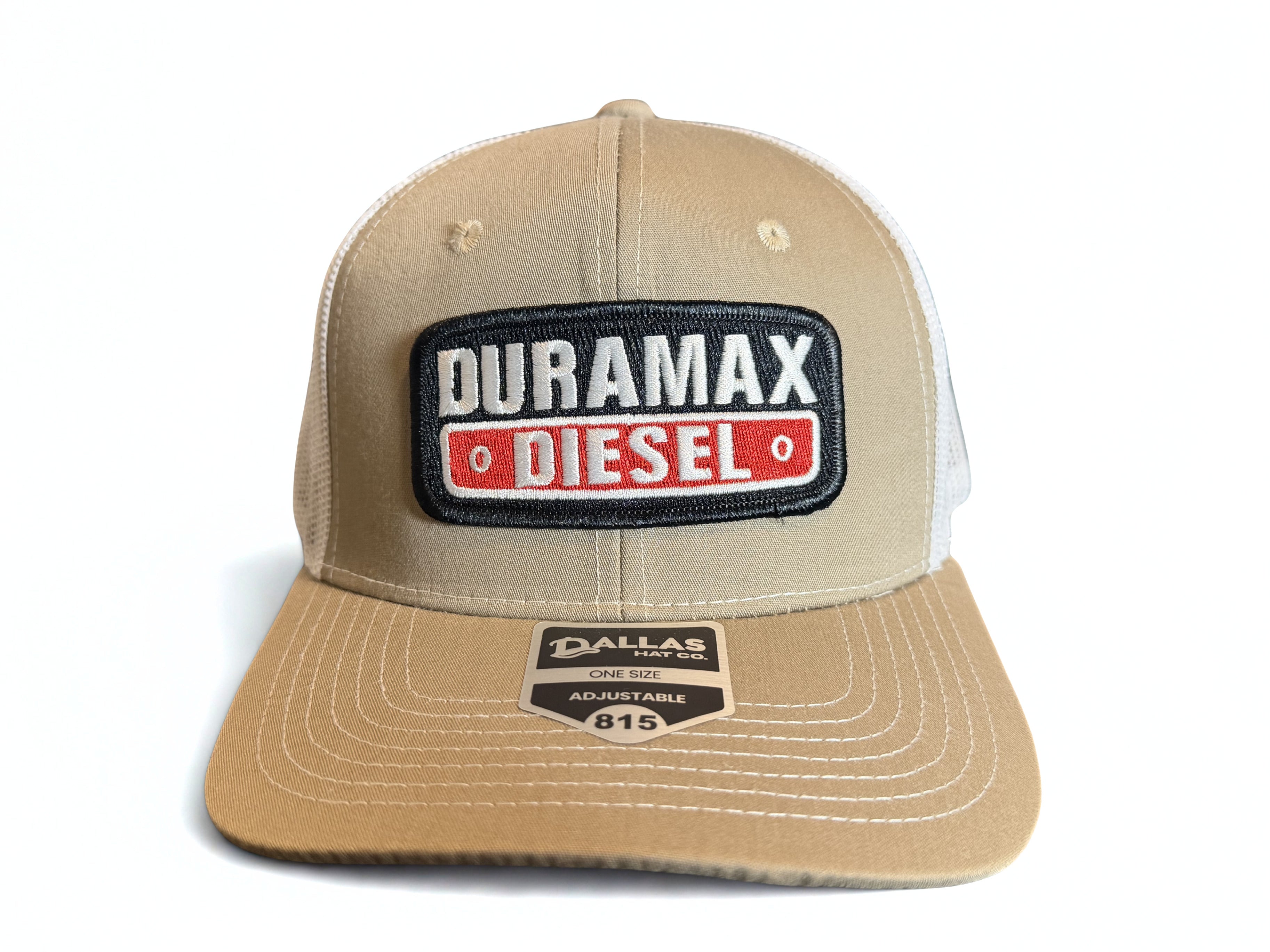Duramax Diesel Truck Embroidered Logo Premium Snapback Hat Beige White Adjustable Mesh Cap