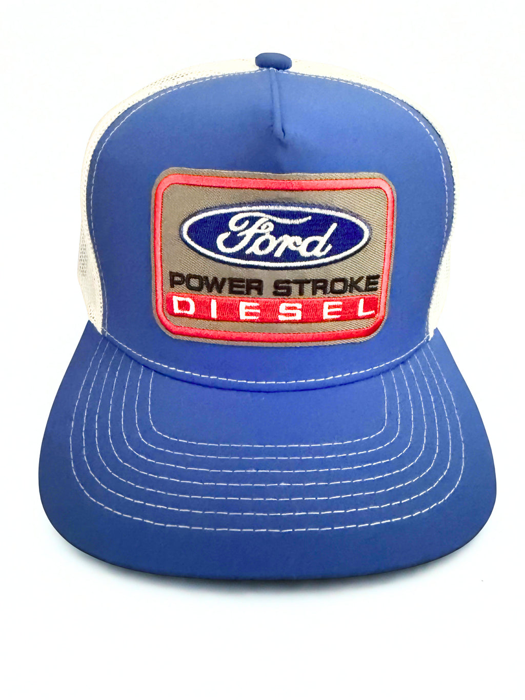 Ford Powerstroke Diesel Snapback Hat Embroidered Logo Blue and White Adjustable Mesh Cap
