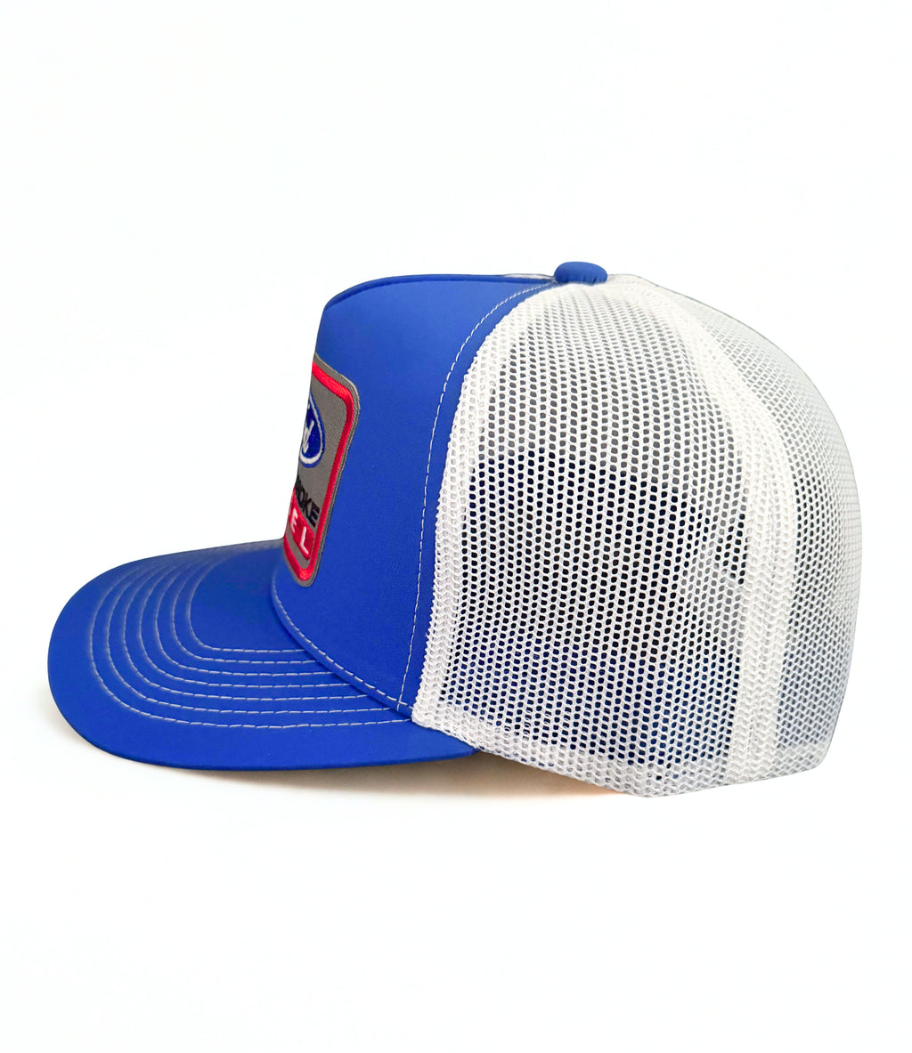 Ford Powerstroke Diesel Snapback Hat Embroidered Logo Blue and White Adjustable Mesh Cap