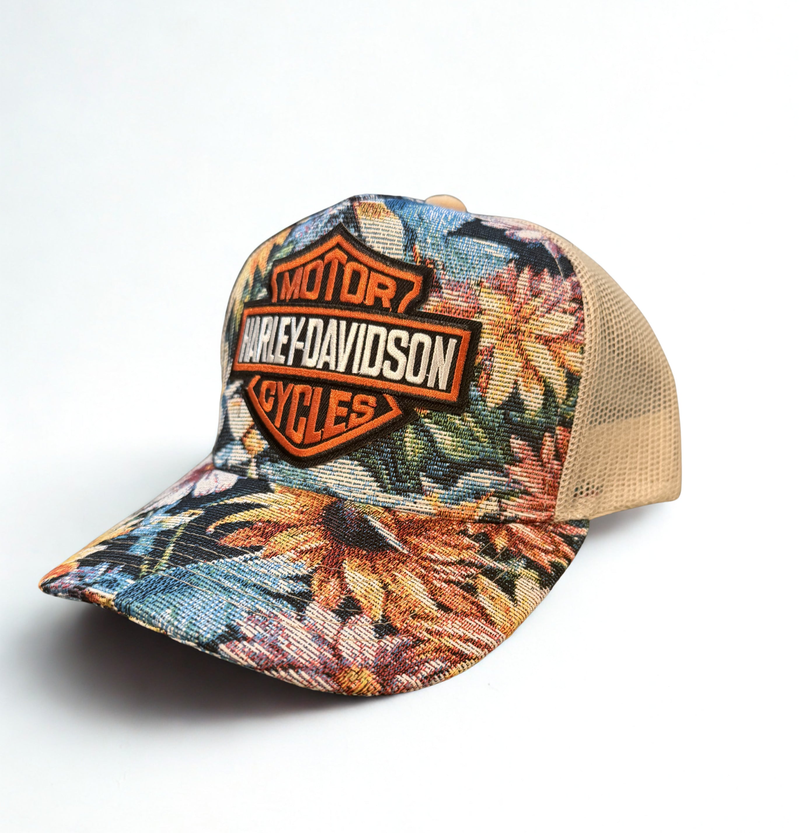 Harley Davidson "Grandma's Couch" Floral Embroidered Logo Mesh Snapback Hat Adjustable Cap