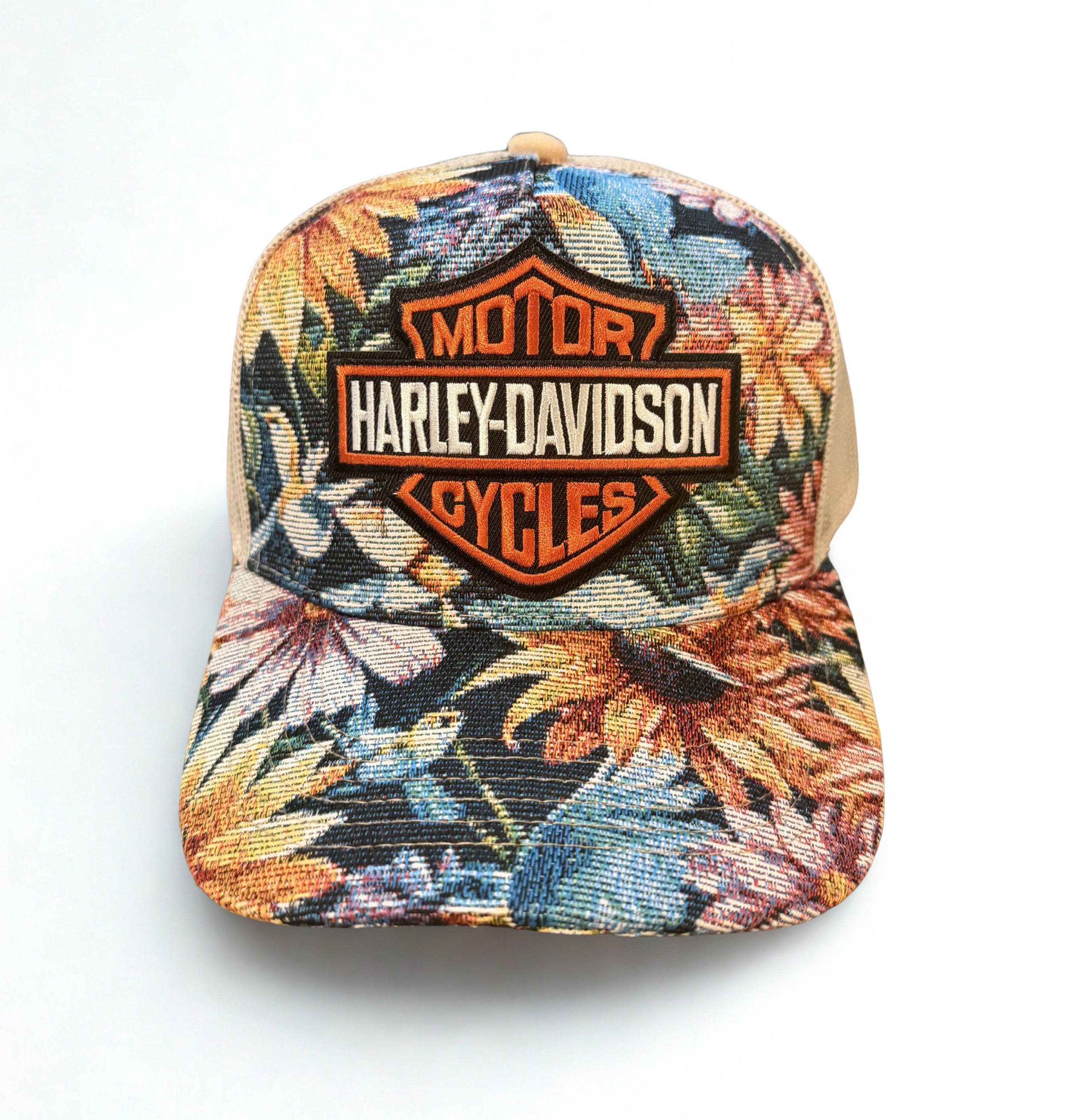 Harley Davidson "Grandma's Couch" Floral Embroidered Logo Mesh Snapback Hat Adjustable Cap