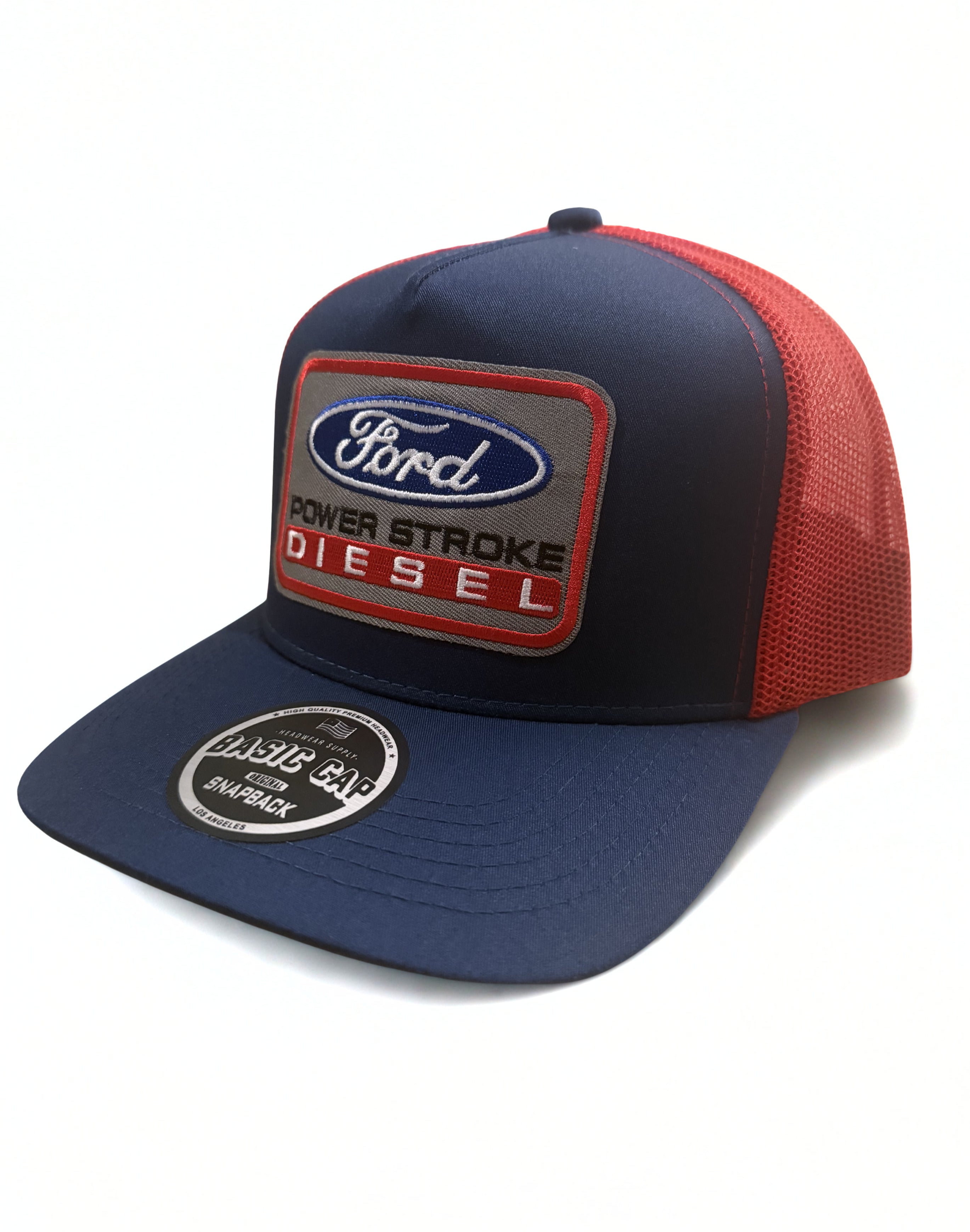 Ford Power Stroke Diesel Embroidered Logo Snapback American Flag Red White Blue Adjustable Mesh Cap