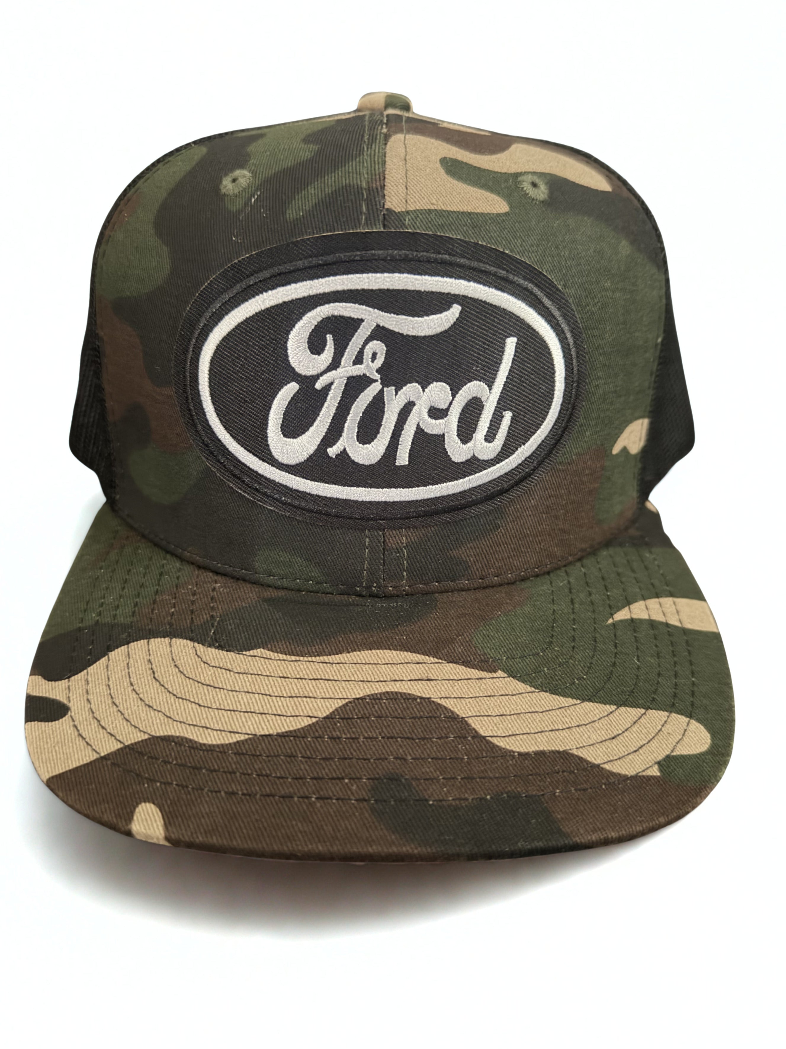 Ford Motor Company Snapback Hat Black Embroidered Logo Army Camo Adjustable Mesh Cap