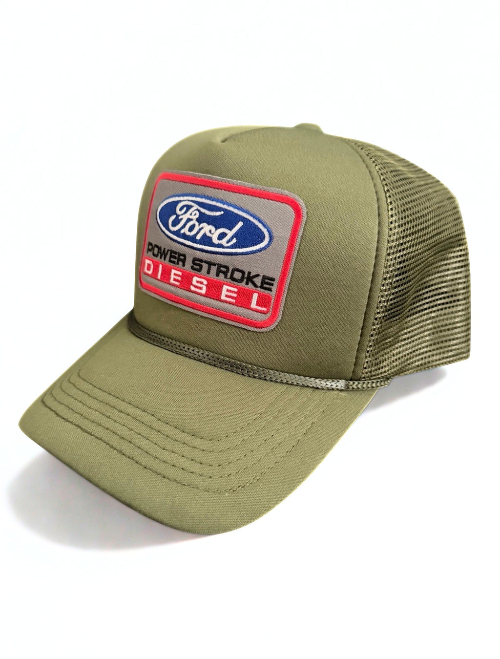 Ford Powerstroke Diesel Snapback Hat Embroidered Logo Olive Green Adjustable Mesh Cap