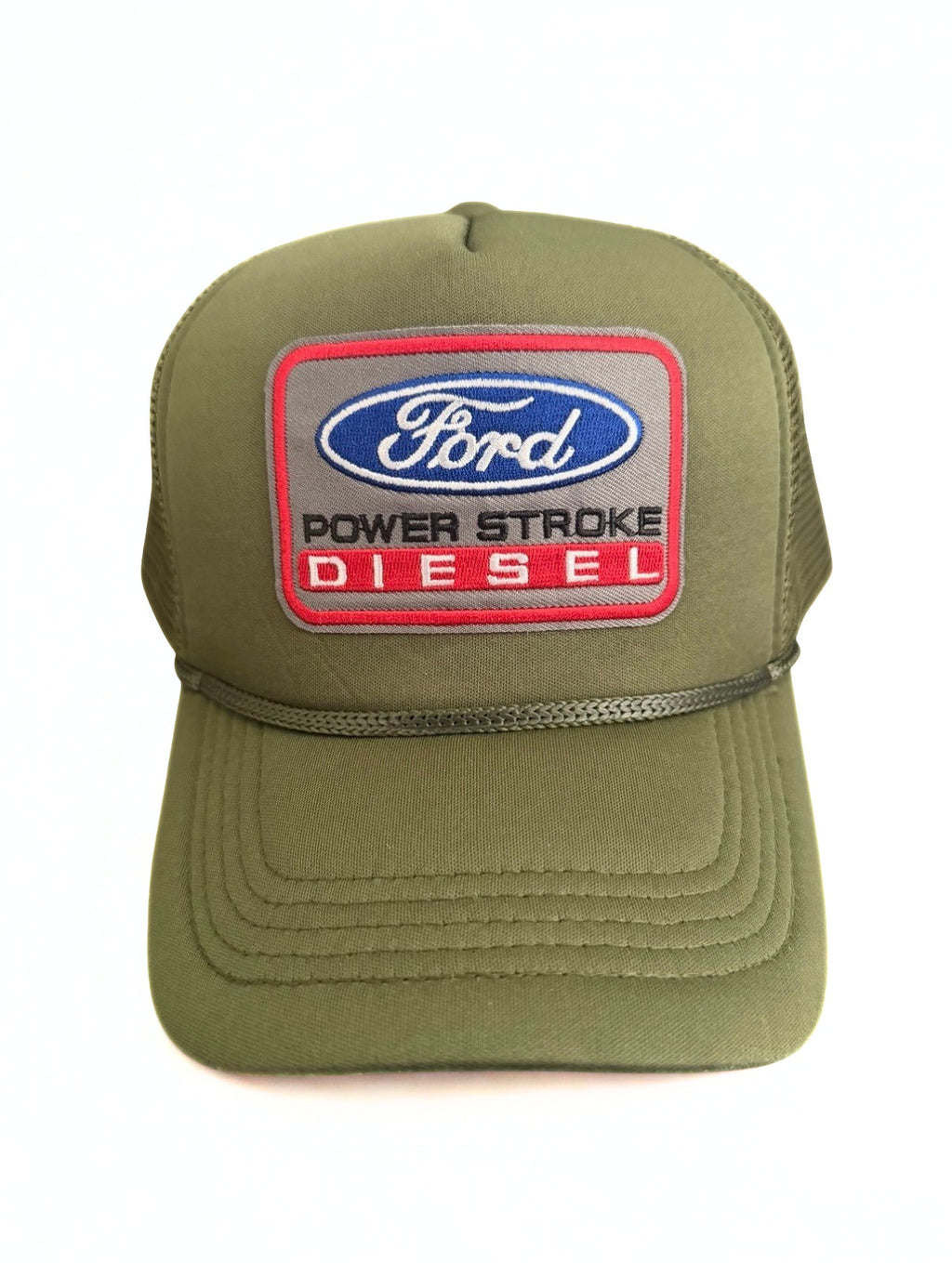 Ford Powerstroke Diesel Snapback Hat Embroidered Logo Olive Green Adjustable Mesh Cap