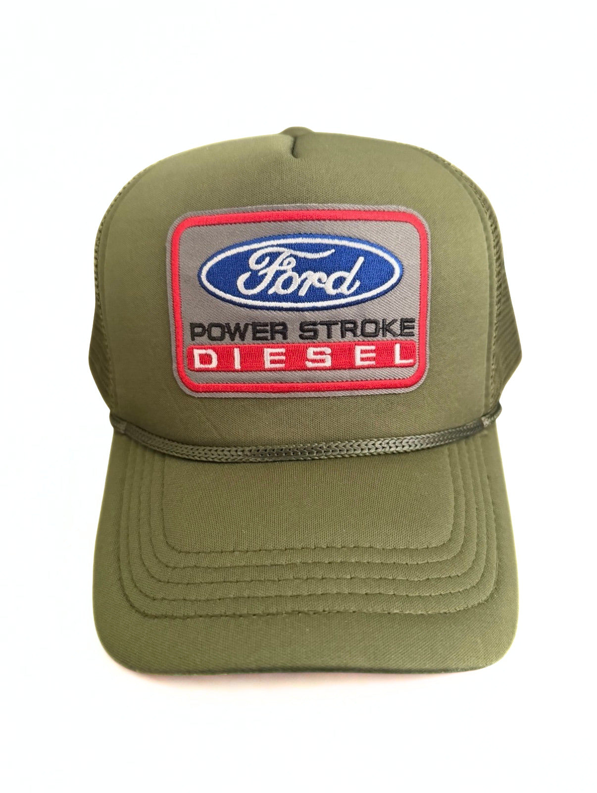 Ford Powerstroke Diesel Snapback Hat Embroidered Logo Olive Green Adjustable Mesh Cap