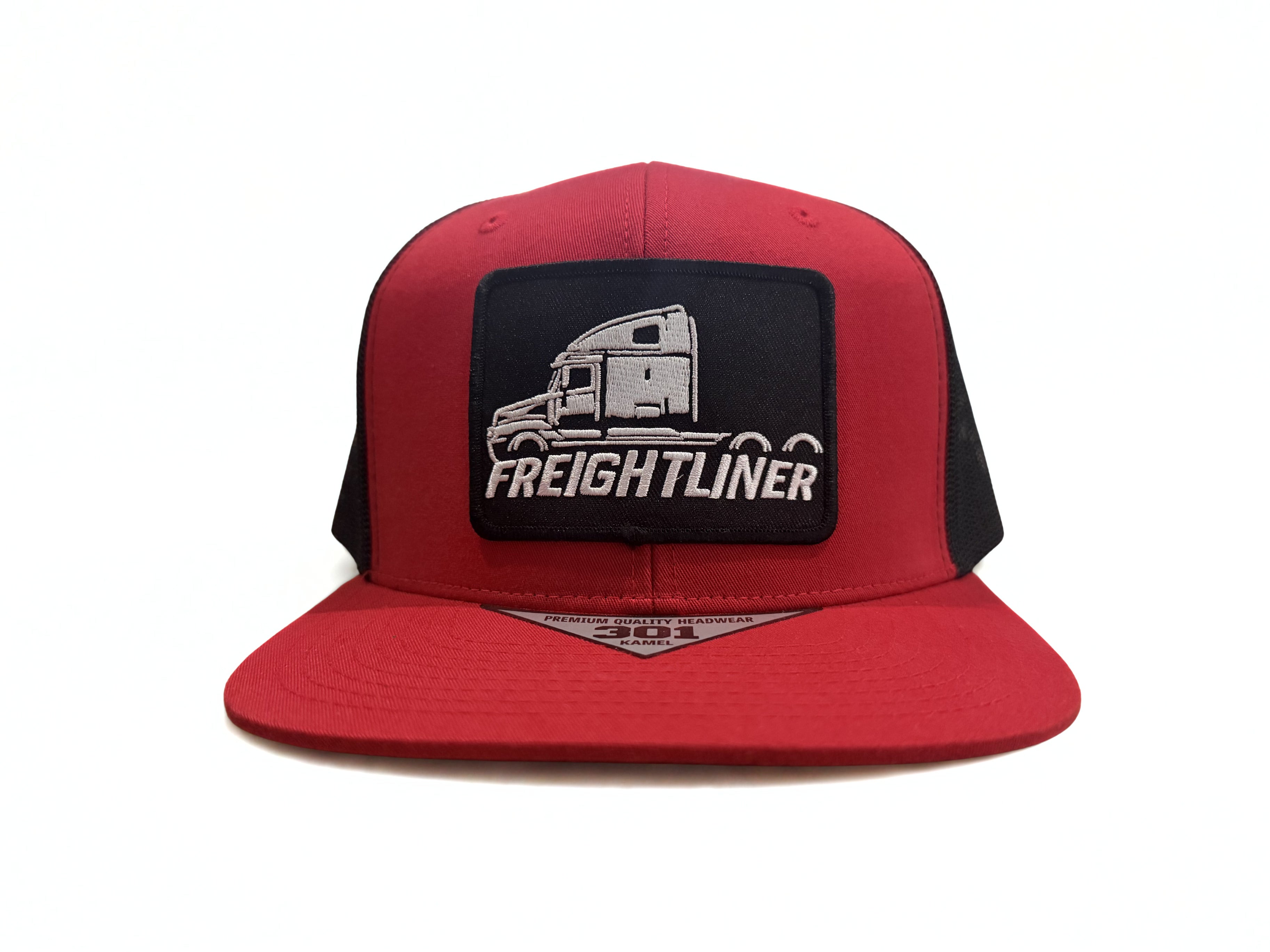 Freightliner Semi Sleeper Truck Embroidered Logo Premium Snapback Hat Red Black Adjustable Mesh Cap