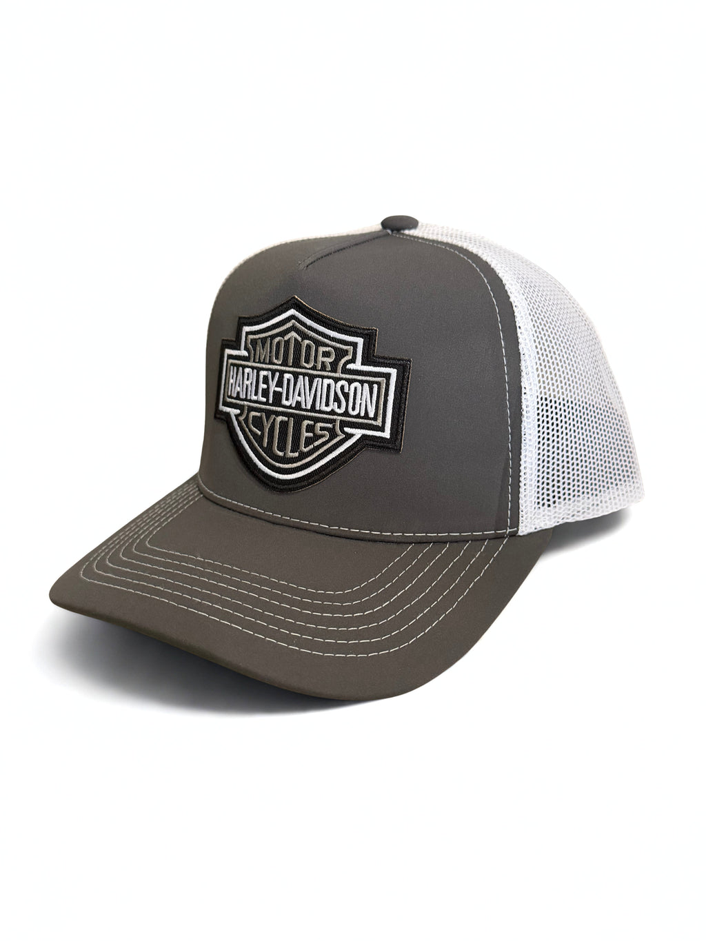 Harley Davidson Grey Embroidered Logo Snapback Hat Grey and White Adjustable Mesh Cap