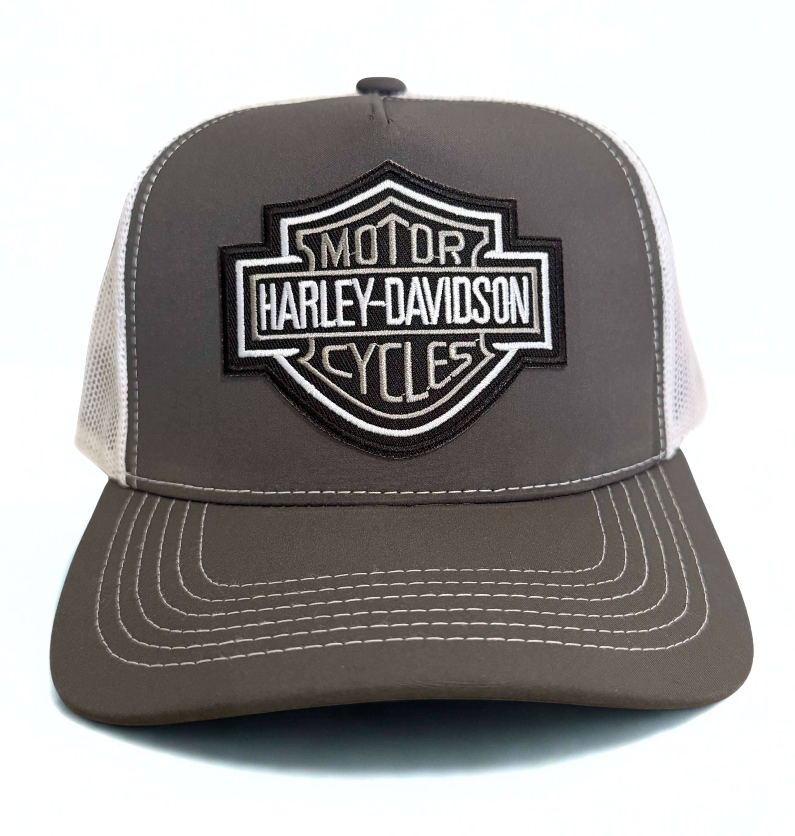 Harley Davidson Grey Embroidered Logo Snapback Hat Grey and White Adjustable Mesh Cap